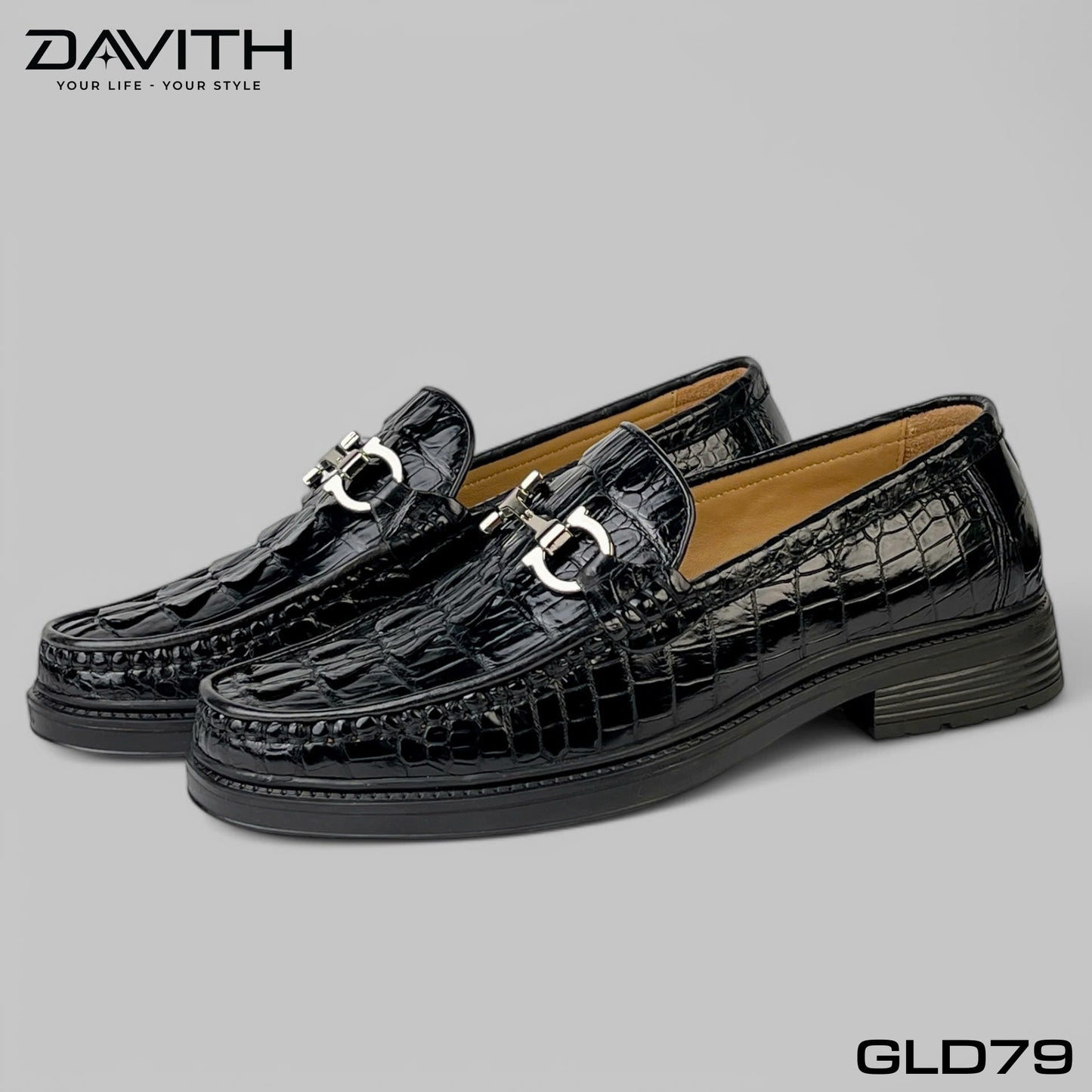 Premium Grade 1 Crocodile Tail Leather Loafers with High Sole - GLD79