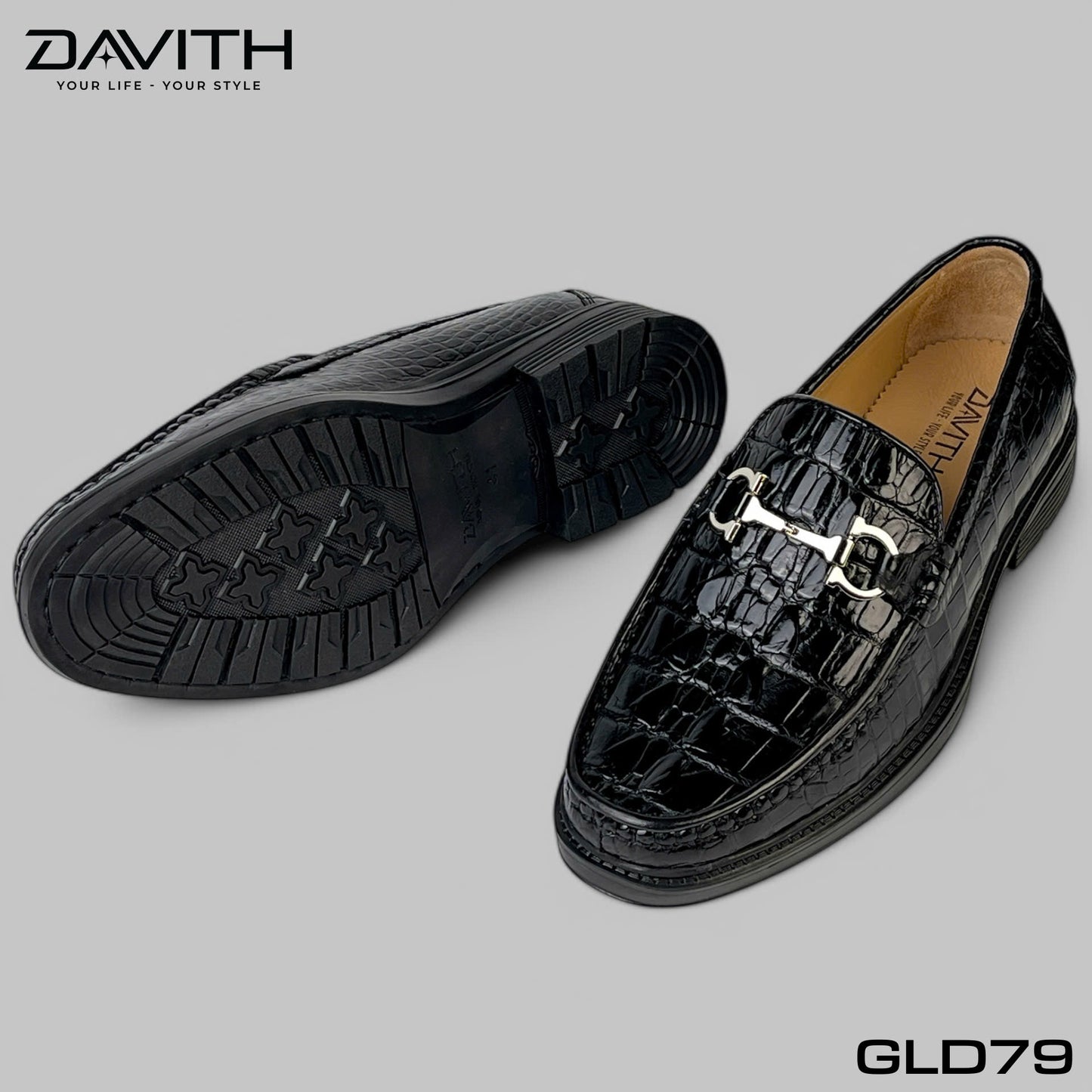 Premium Grade 1 Crocodile Tail Leather Loafers with High Sole - GLD79