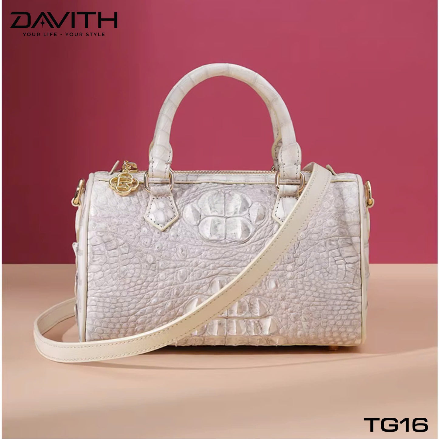 High-end women's crocodile hump leather handbag in albino white - TG16