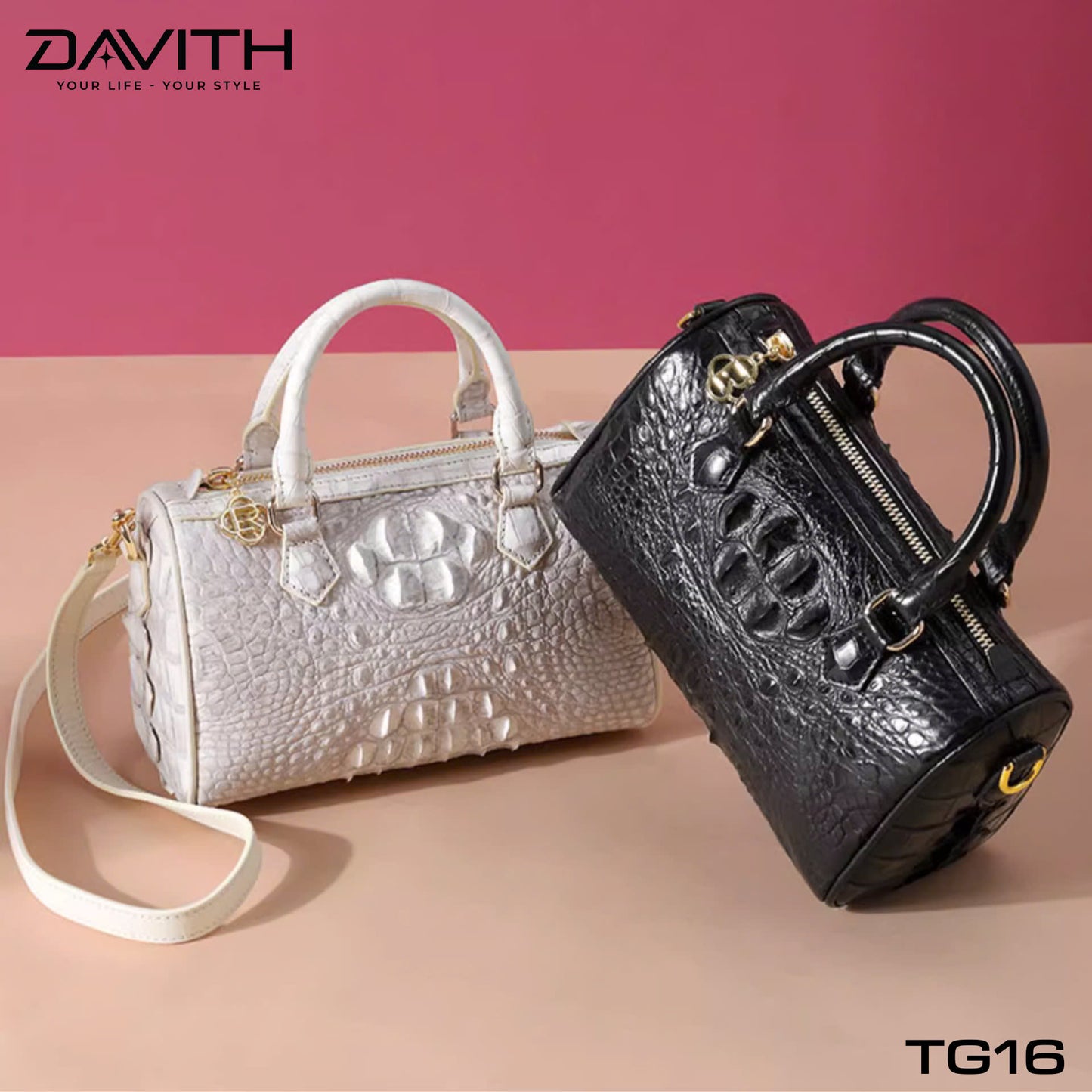 High-end women's crocodile hump leather handbag in albino white - TG16