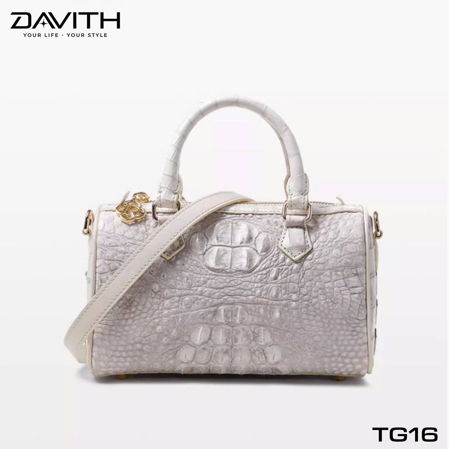 High-end women's crocodile hump leather handbag in albino white - TG16