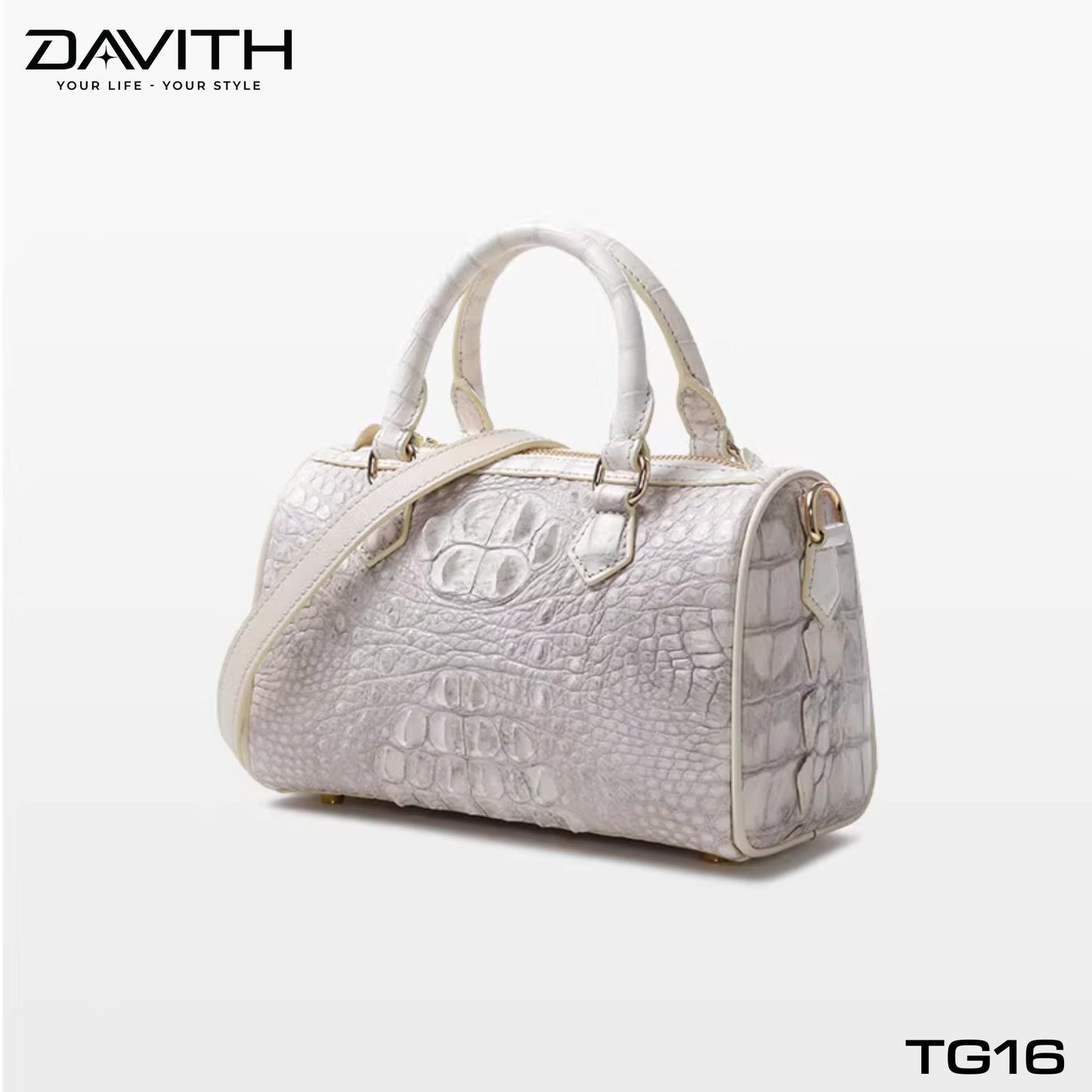 High-end women's crocodile hump leather handbag in albino white - TG16