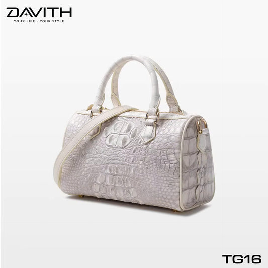 High-end women's crocodile hump leather handbag in albino white - TG16