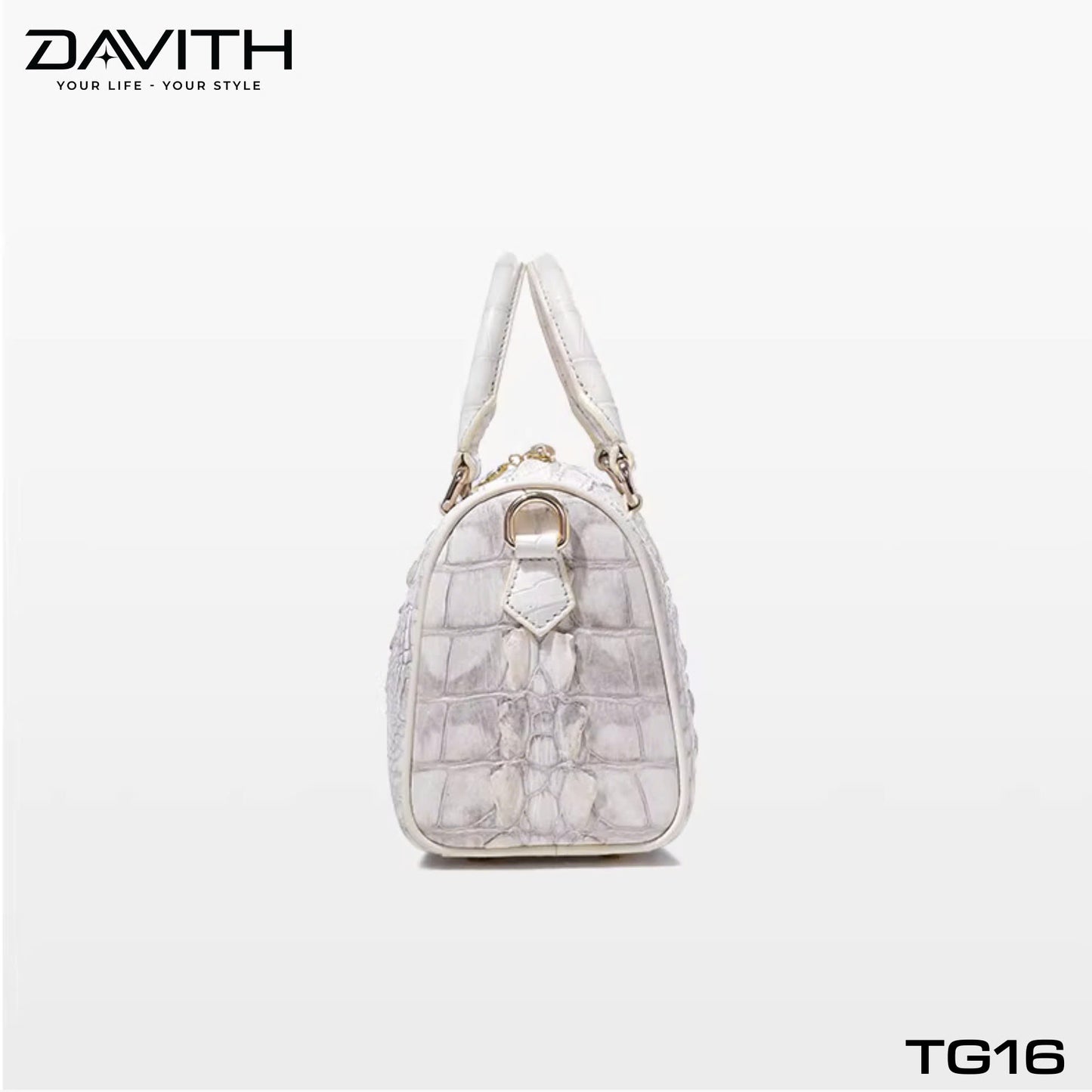 High-end women's crocodile hump leather handbag in albino white - TG16