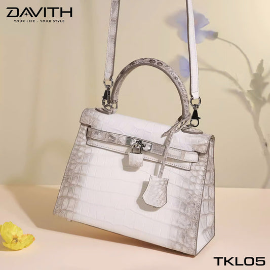 High-end women's crocodile belly leather handbag in albino white - TKL05