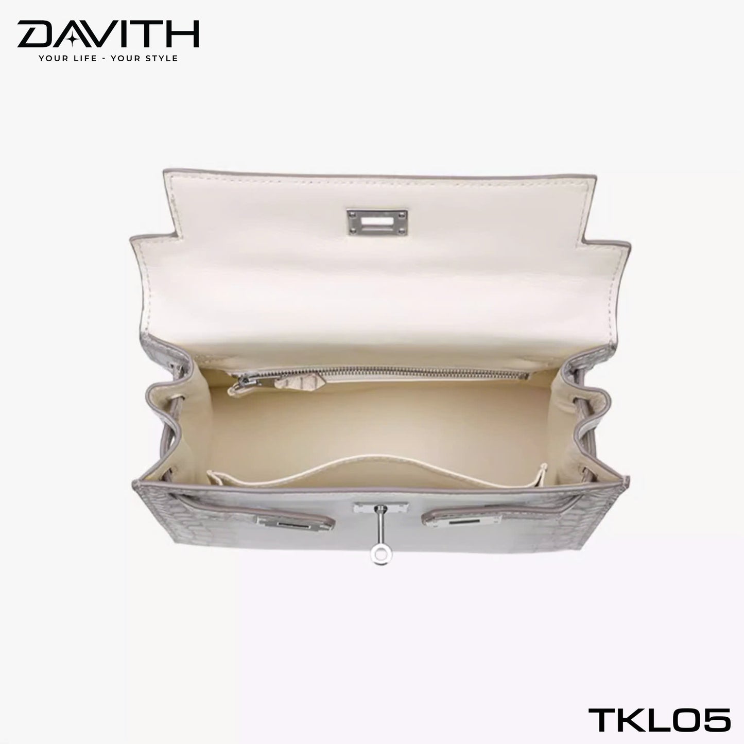 High-end women's crocodile belly leather handbag in albino white - TKL05