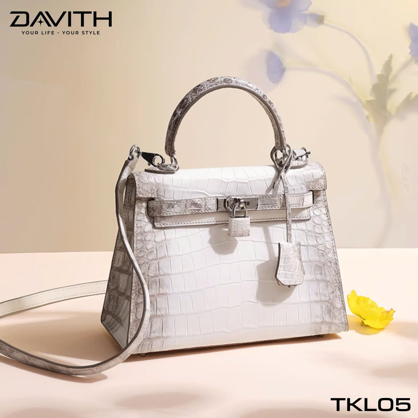 High-end women's crocodile belly leather handbag in albino white - TKL05