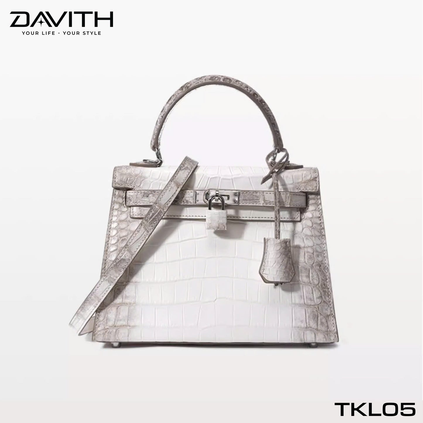 High-end women's crocodile belly leather handbag in albino white - TKL05