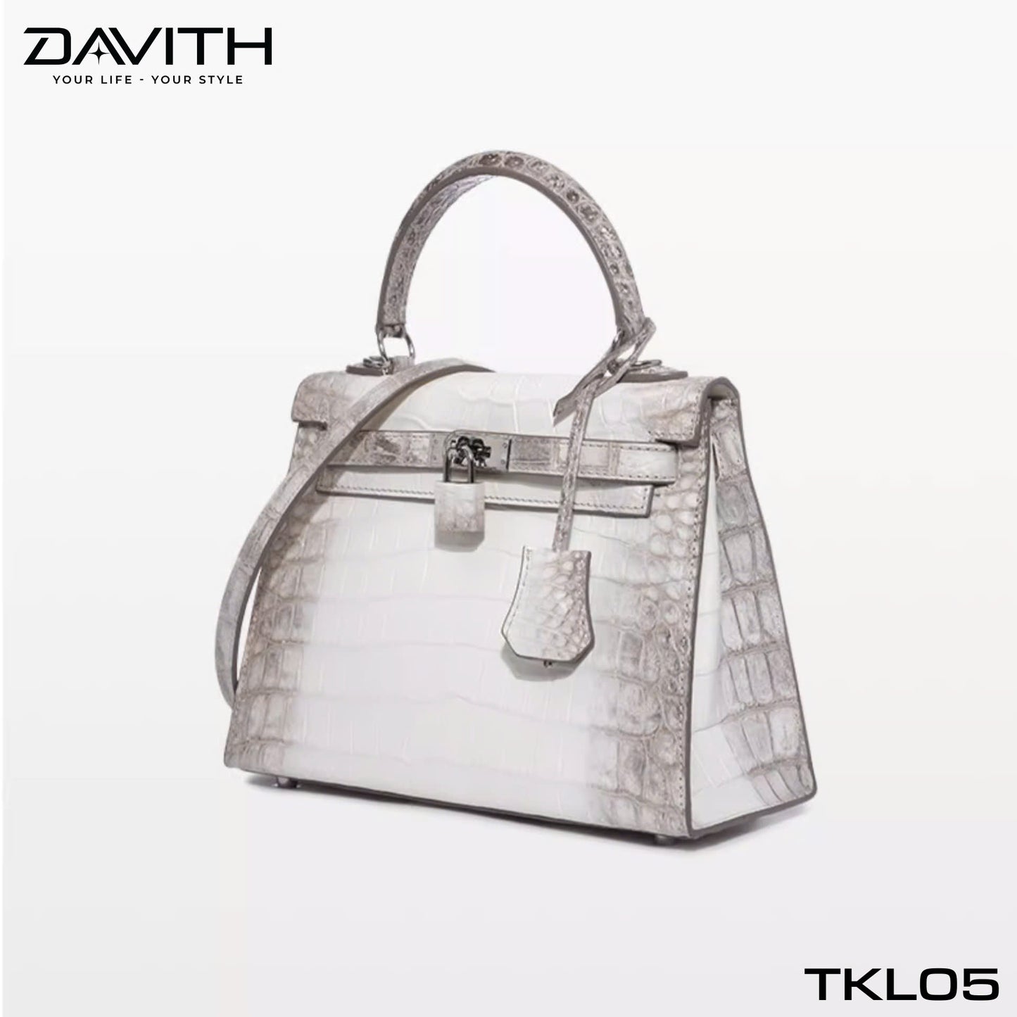 High-end women's crocodile belly leather handbag in albino white - TKL05