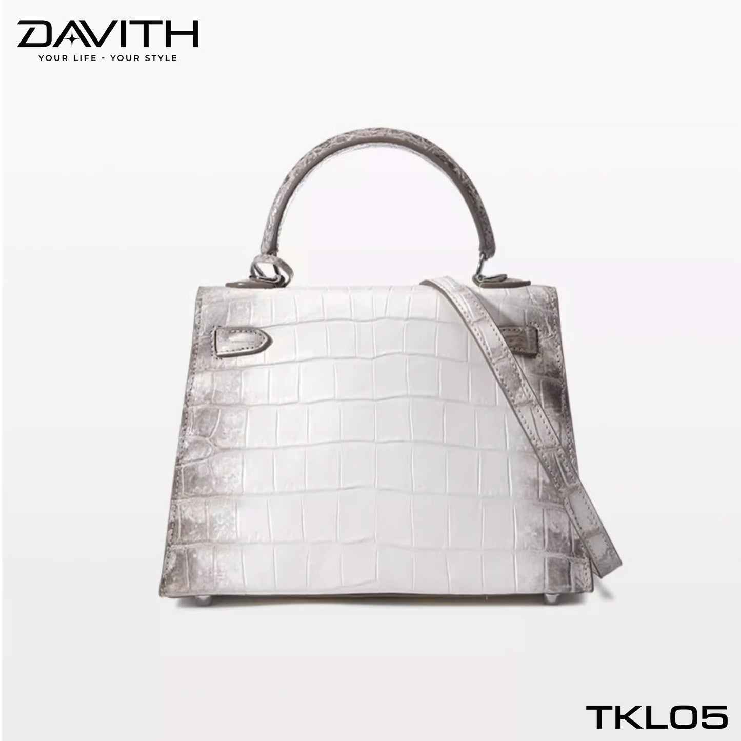 High-end women's crocodile belly leather handbag in albino white - TKL05