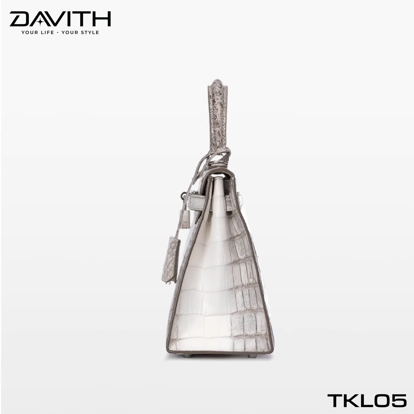 High-end women's crocodile belly leather handbag in albino white - TKL05