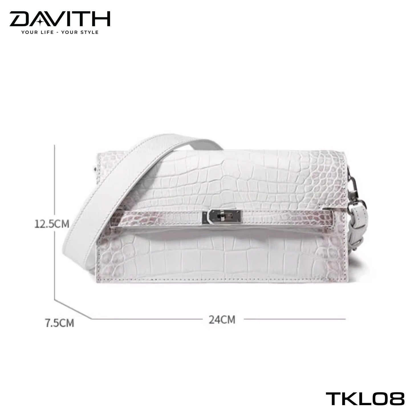 High-end women's crocodile belly leather handbag in albino white - TKL08