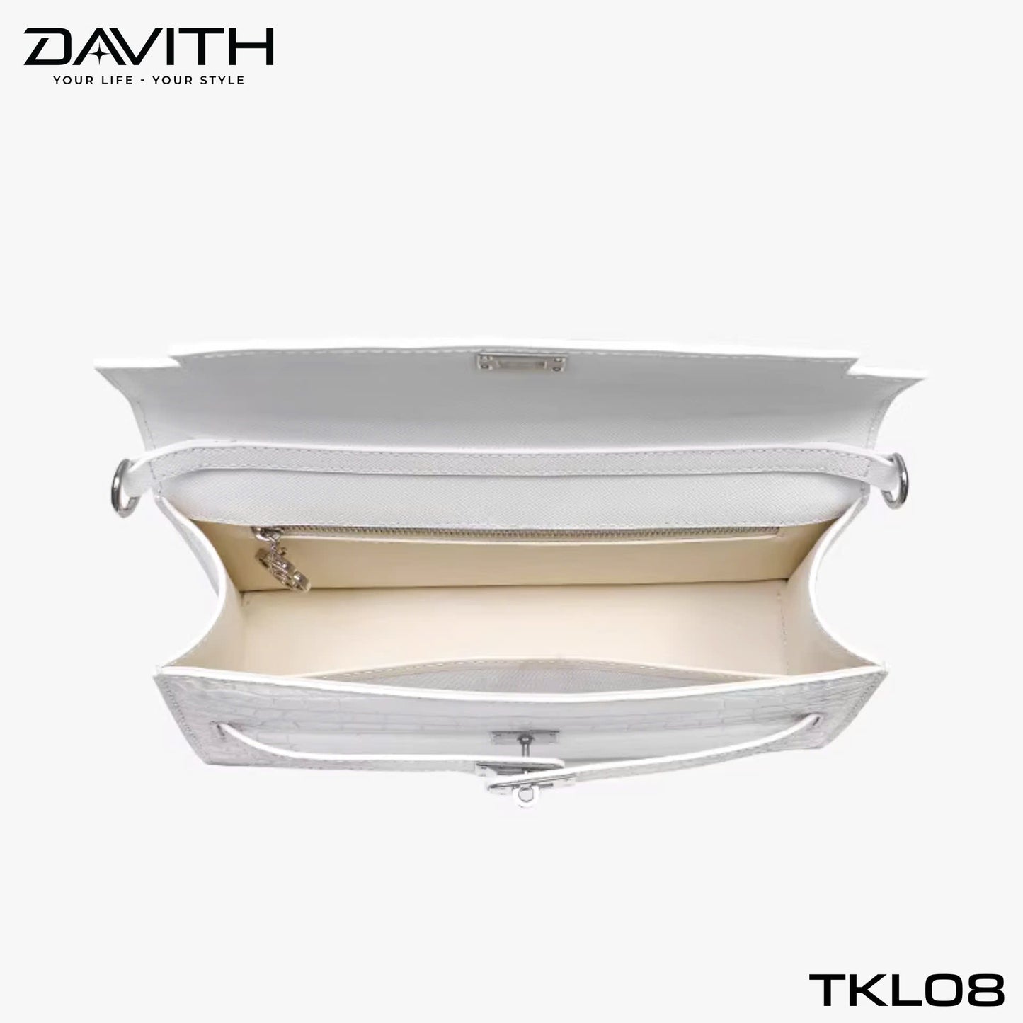 High-end women's crocodile belly leather handbag in albino white - TKL08