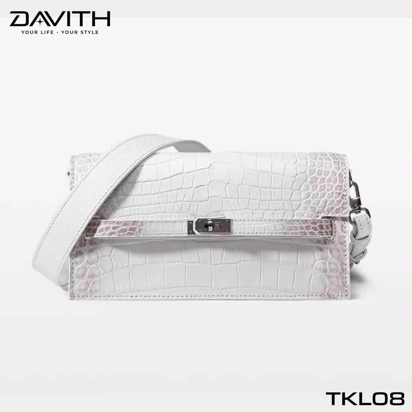 High-end women's crocodile belly leather handbag in albino white - TKL08