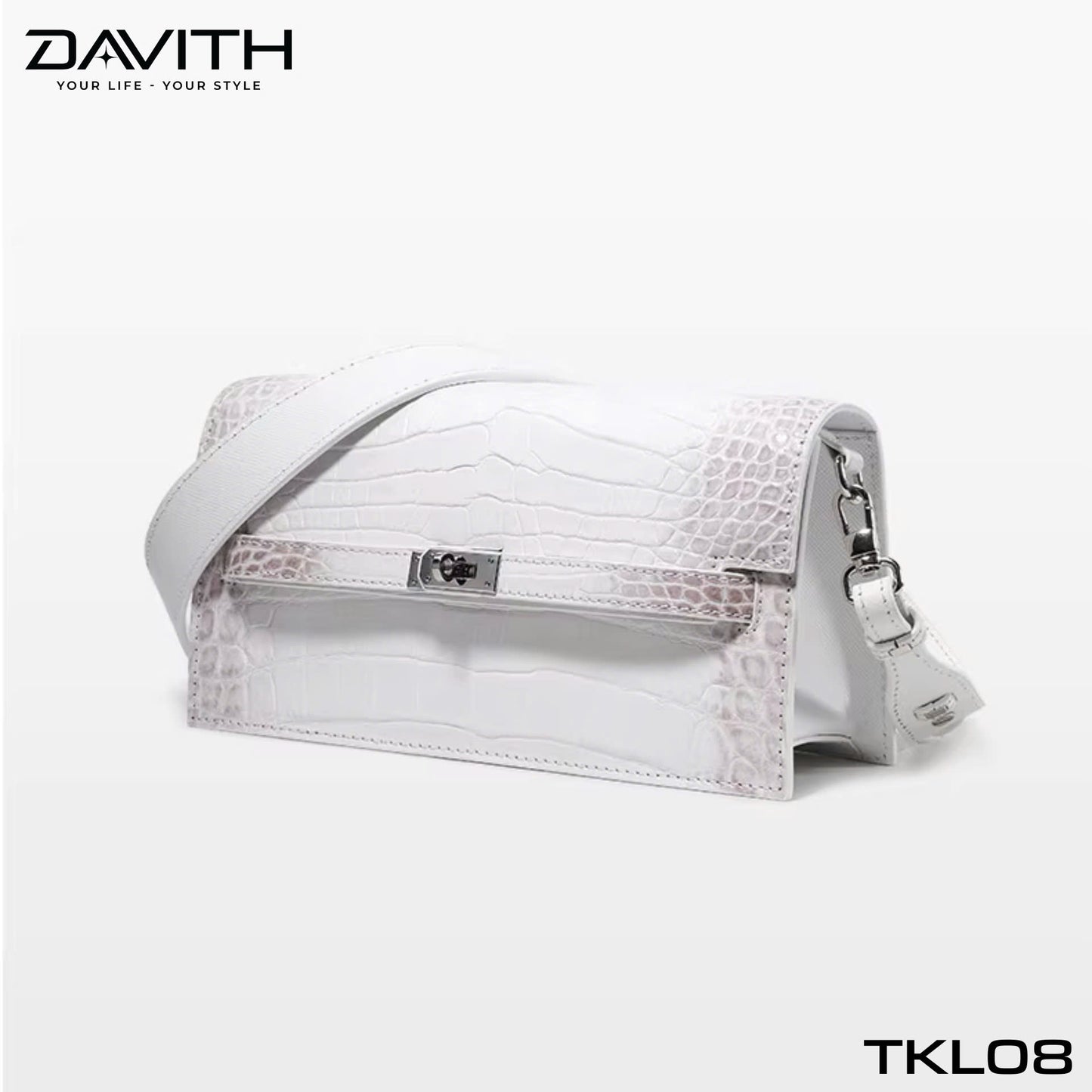 High-end women's crocodile belly leather handbag in albino white - TKL08