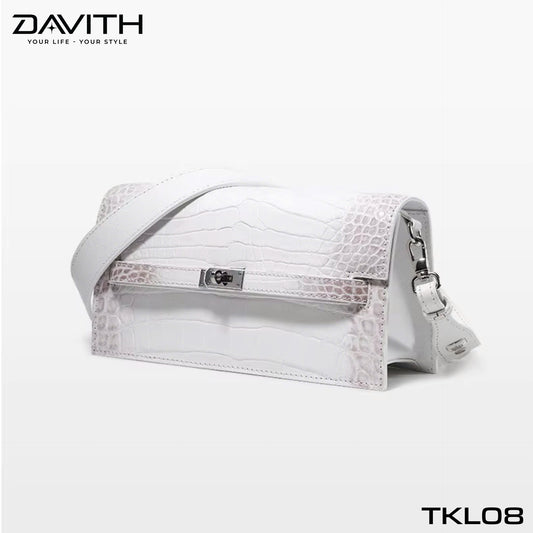 High-end women's crocodile belly leather handbag in albino white - TKL08