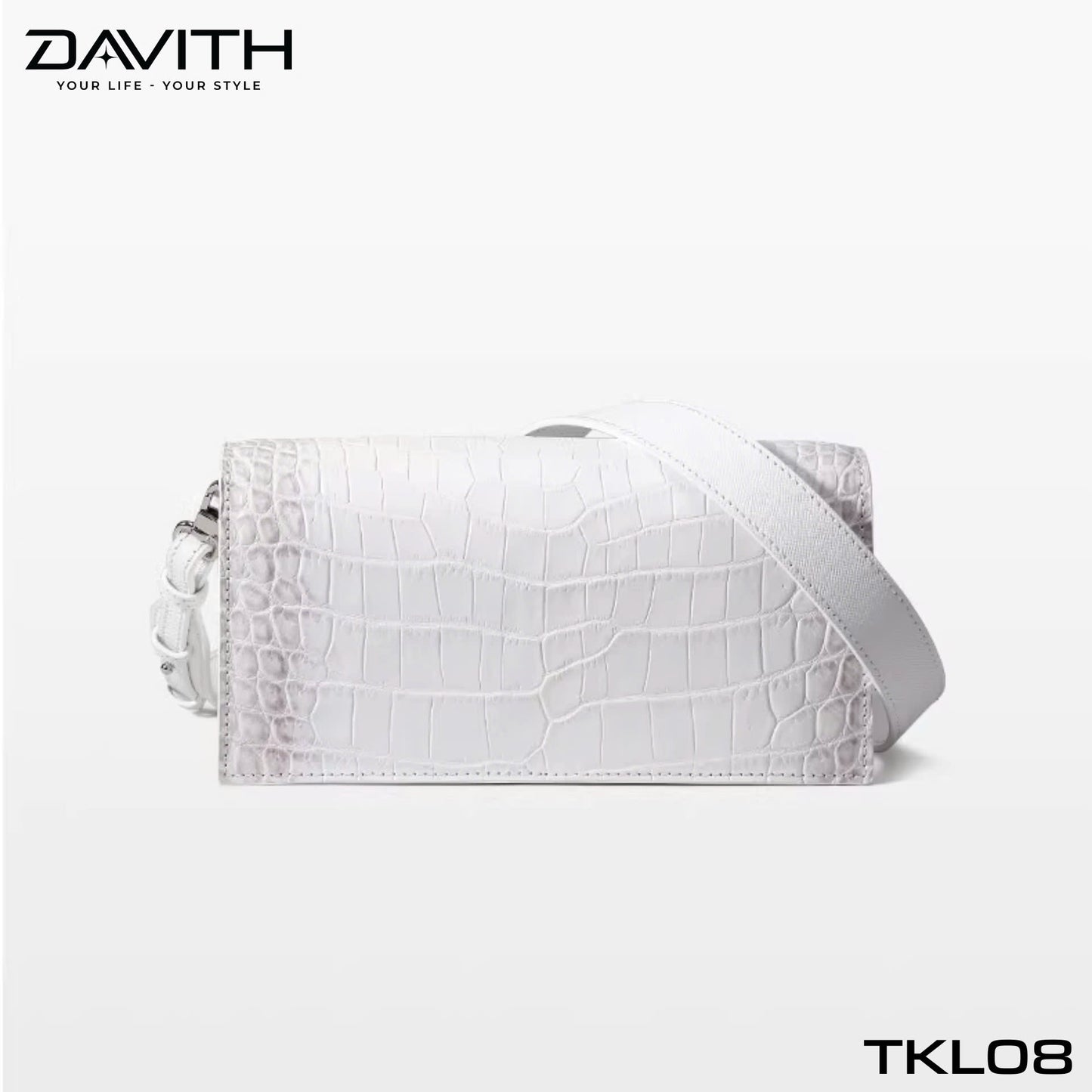 High-end women's crocodile belly leather handbag in albino white - TKL08