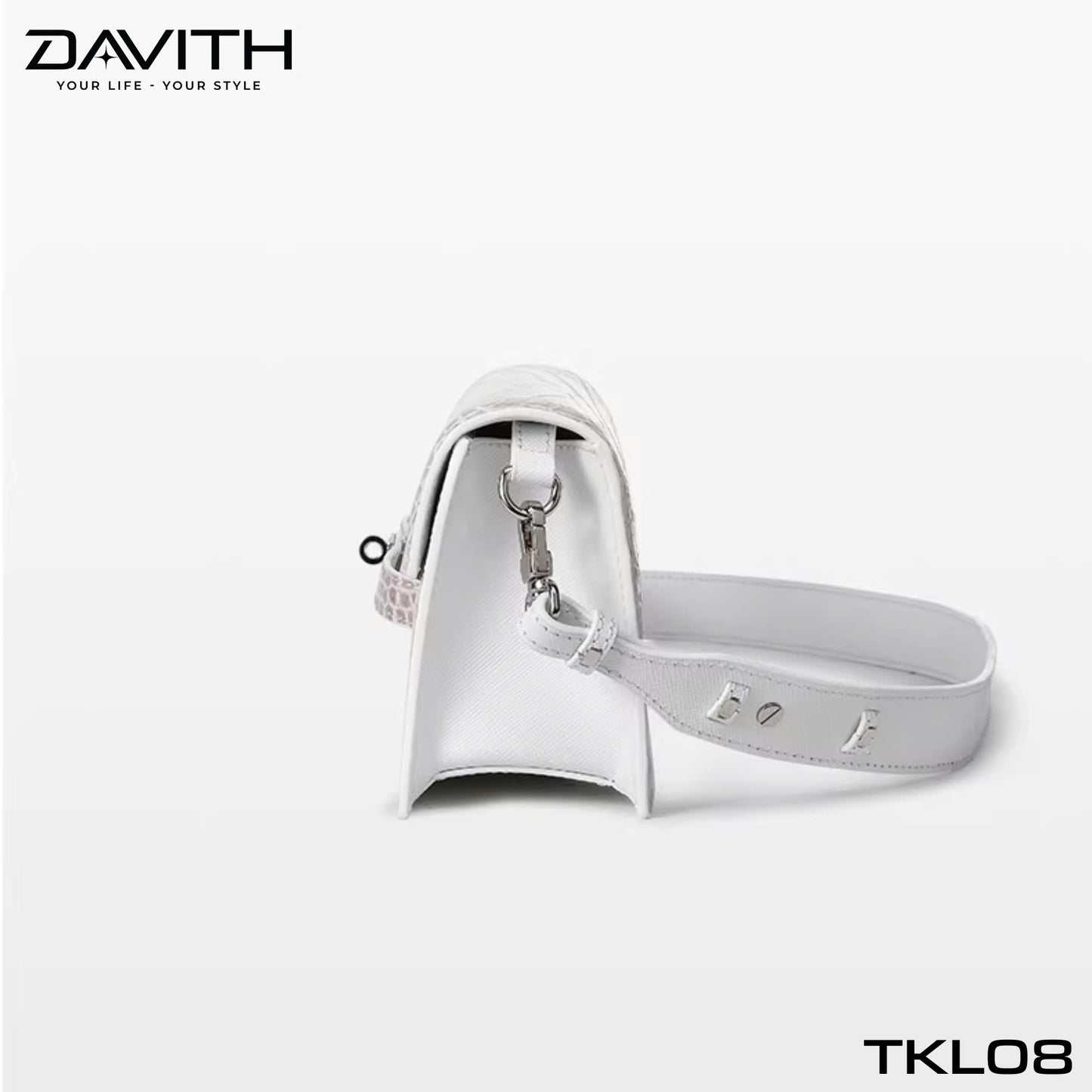 High-end women's crocodile belly leather handbag in albino white - TKL08