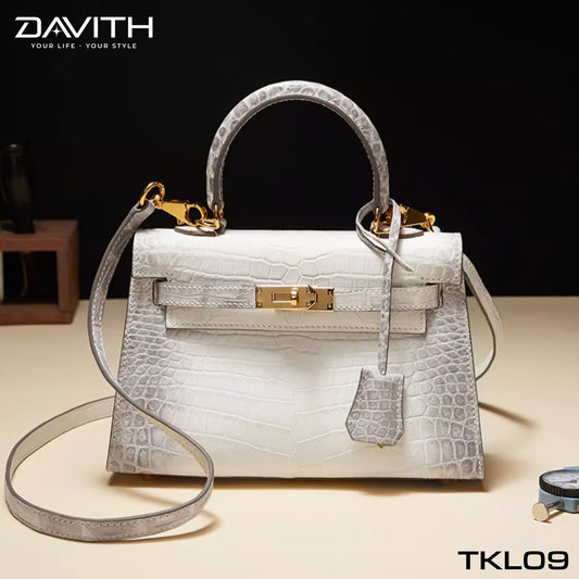 High-end women's crocodile belly leather handbag in albino white - TKL09