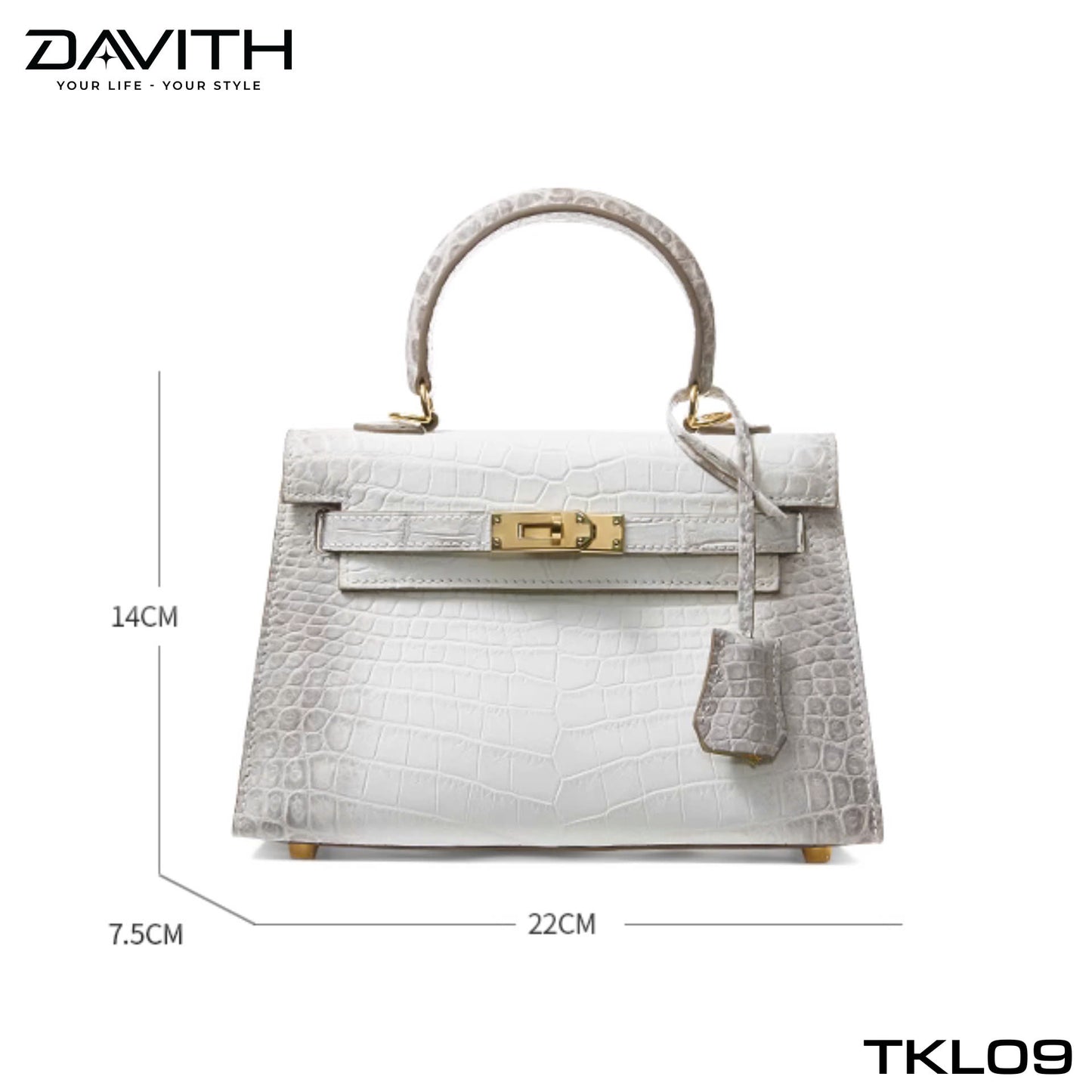 High-end women's crocodile belly leather handbag in albino white - TKL09