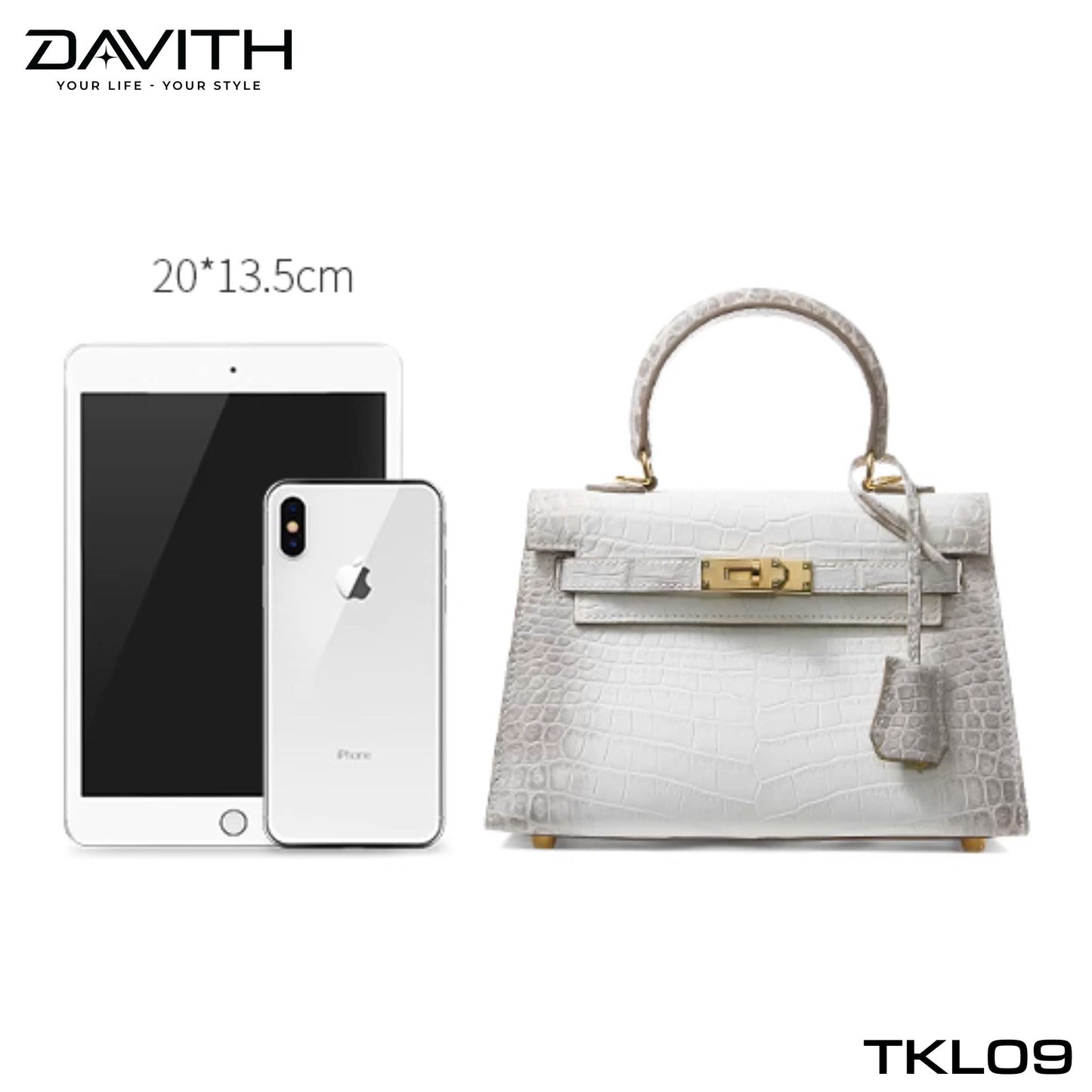 High-end women's crocodile belly leather handbag in albino white - TKL09