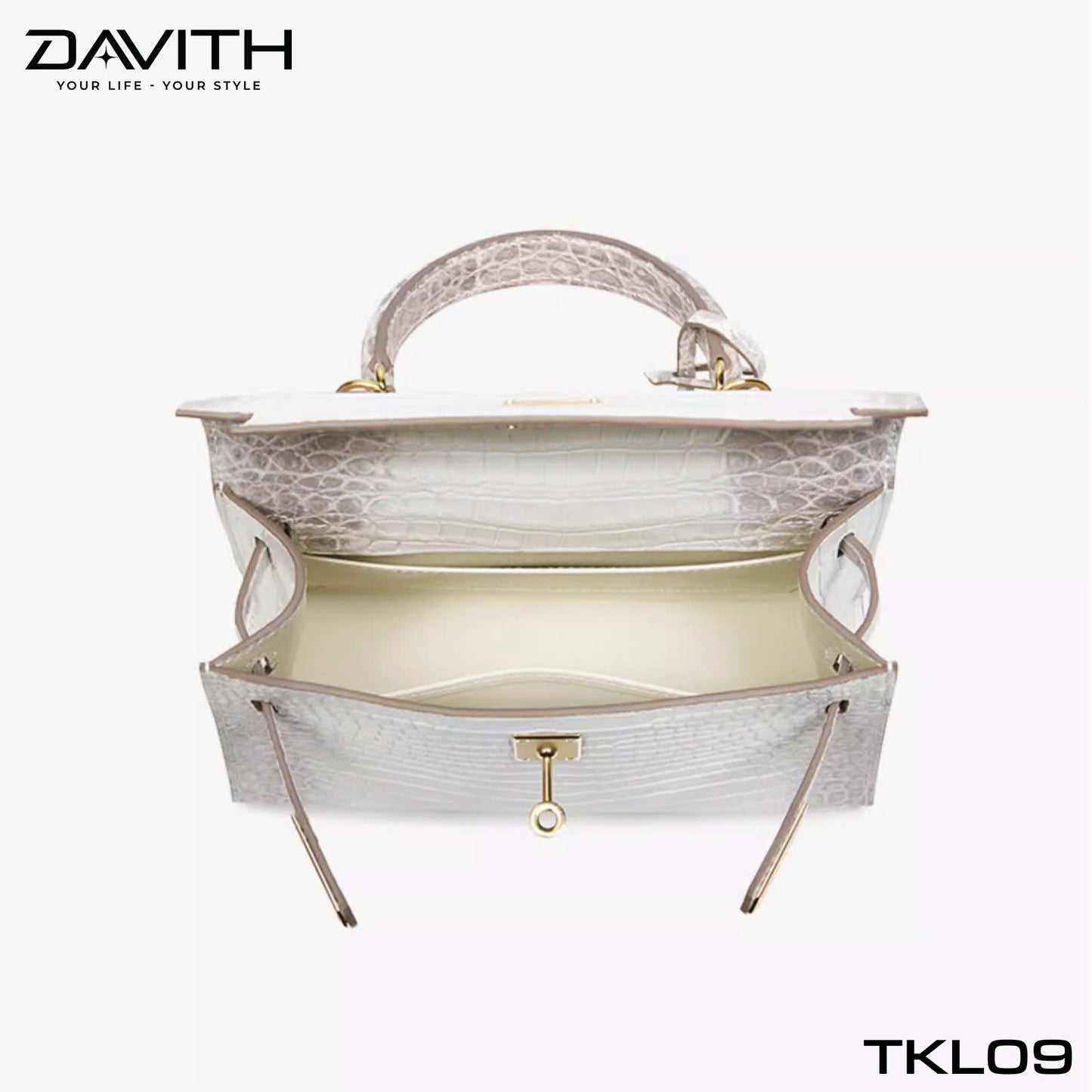 High-end women's crocodile belly leather handbag in albino white - TKL09