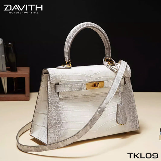 High-end women's crocodile belly leather handbag in albino white - TKL09