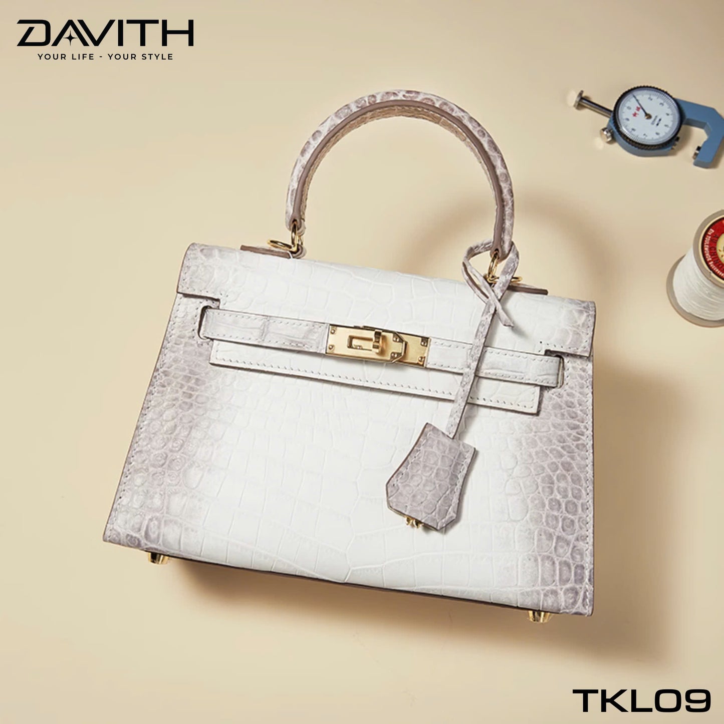 High-end women's crocodile belly leather handbag in albino white - TKL09