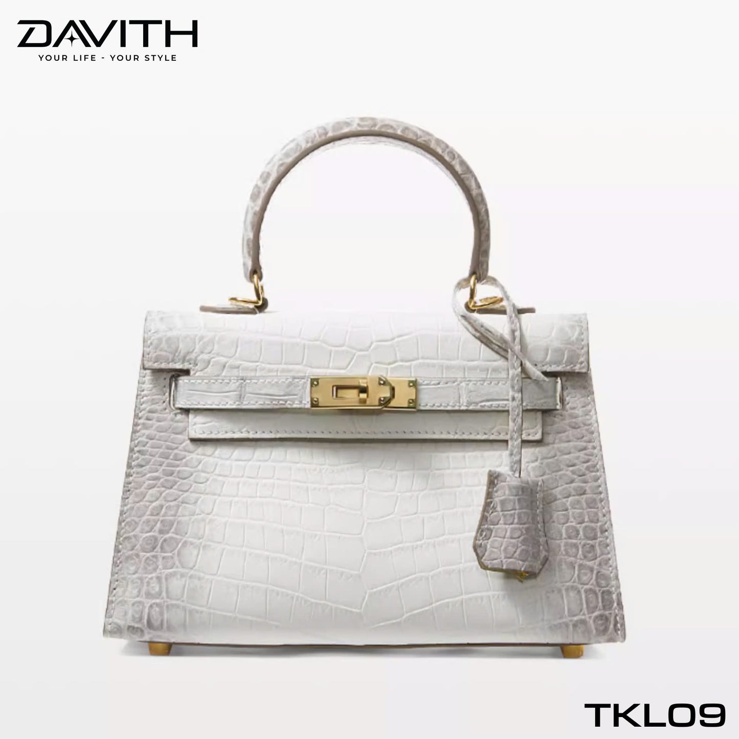 High-end women's crocodile belly leather handbag in albino white - TKL09