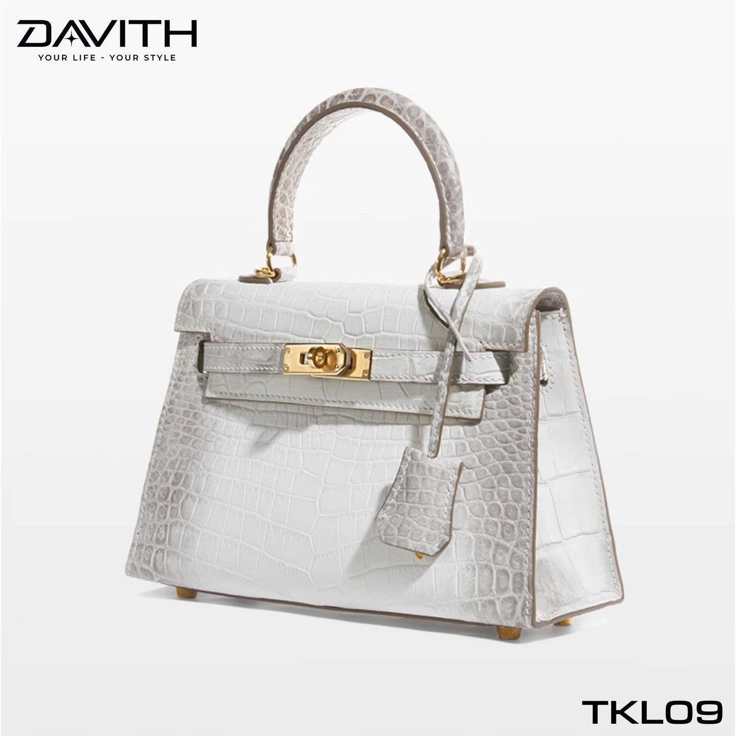 High-end women's crocodile belly leather handbag in albino white - TKL09