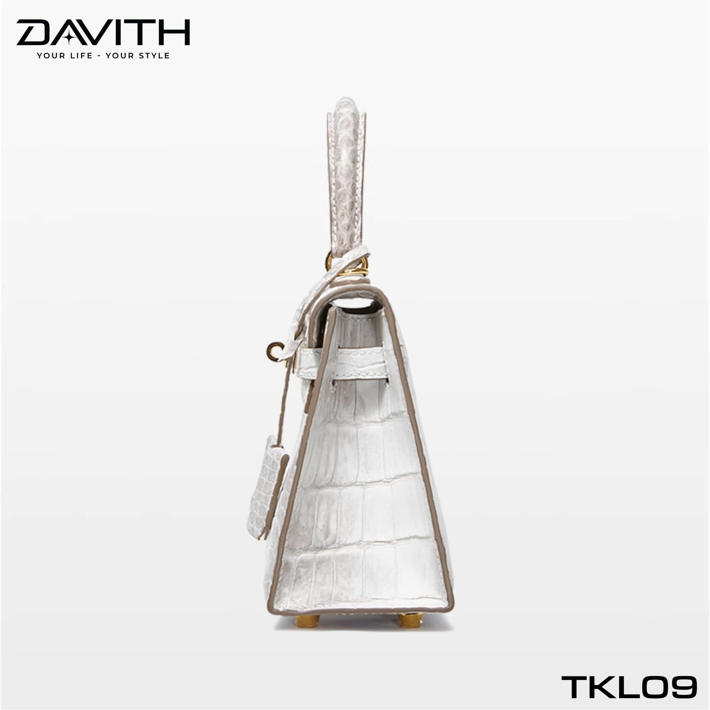 High-end women's crocodile belly leather handbag in albino white - TKL09