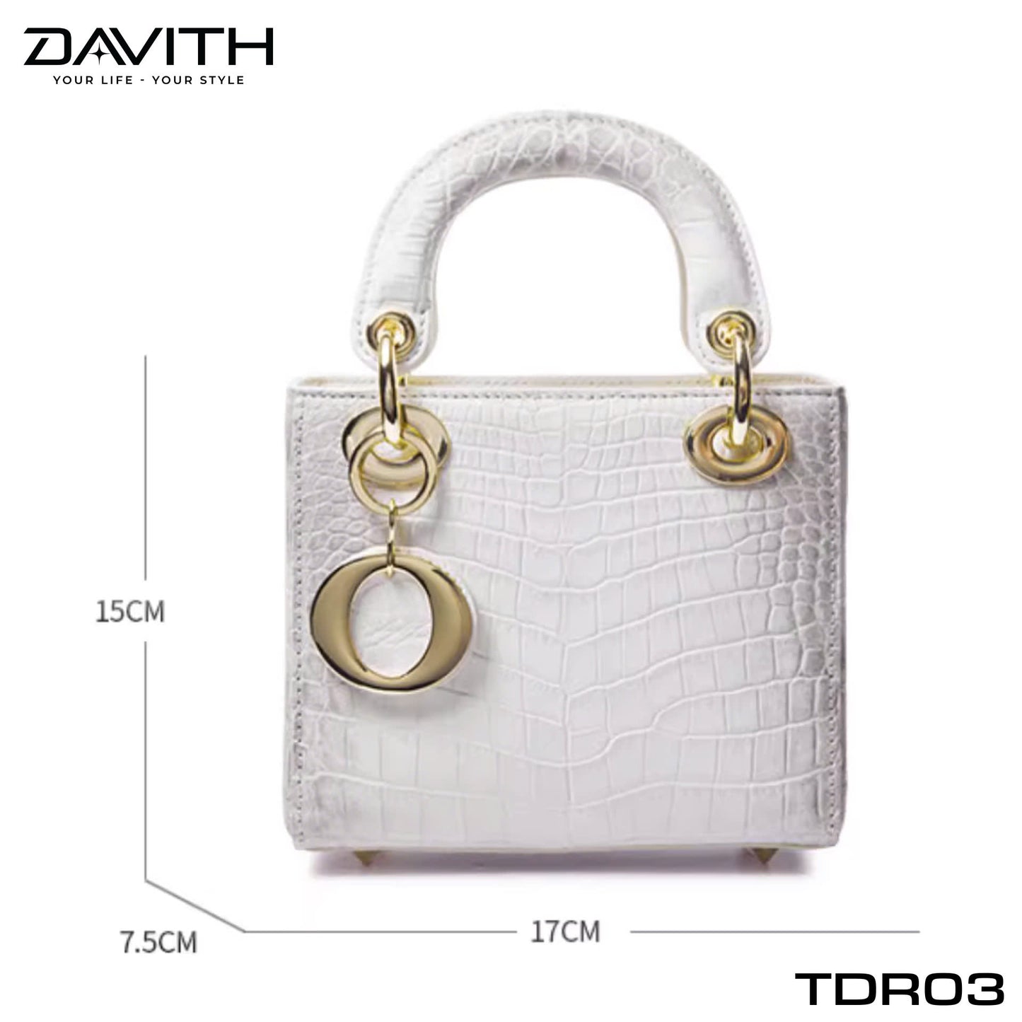 High-end women's crocodile belly leather handbag in albino white - TDR03
