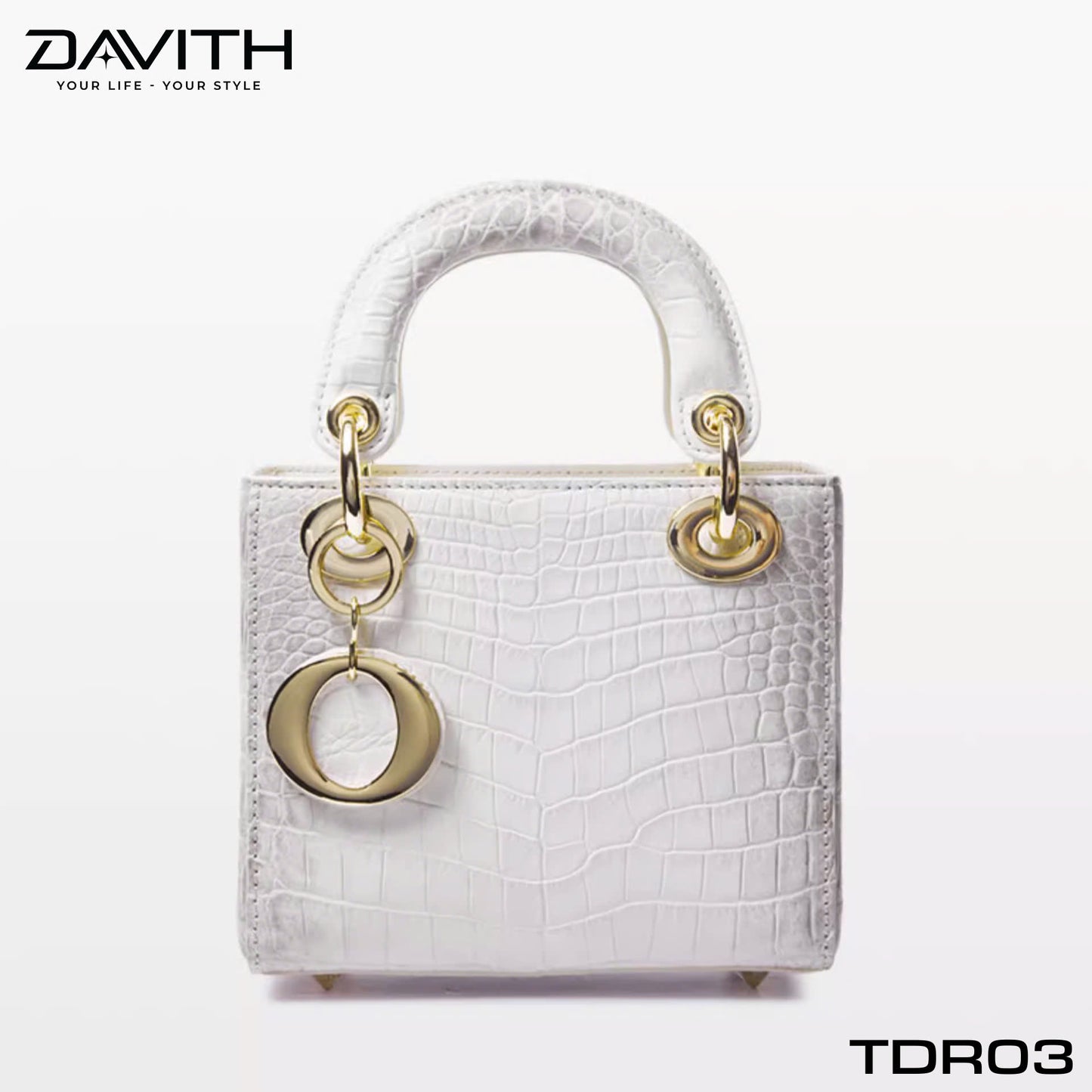 High-end women's crocodile belly leather handbag in albino white - TDR03