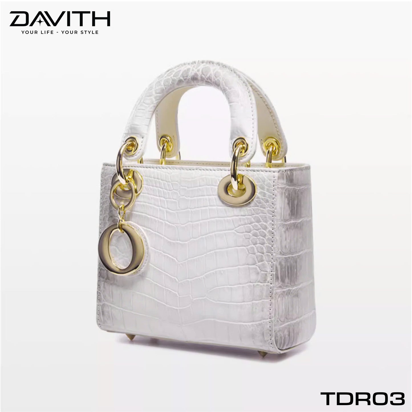 High-end women's crocodile belly leather handbag in albino white - TDR03
