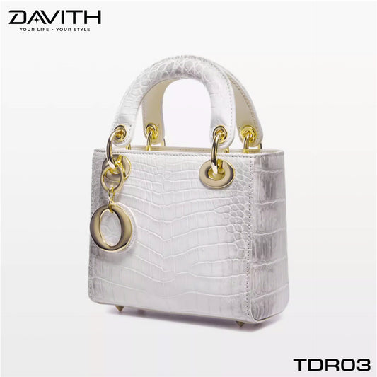 High-end women's crocodile belly leather handbag in albino white - TDR03
