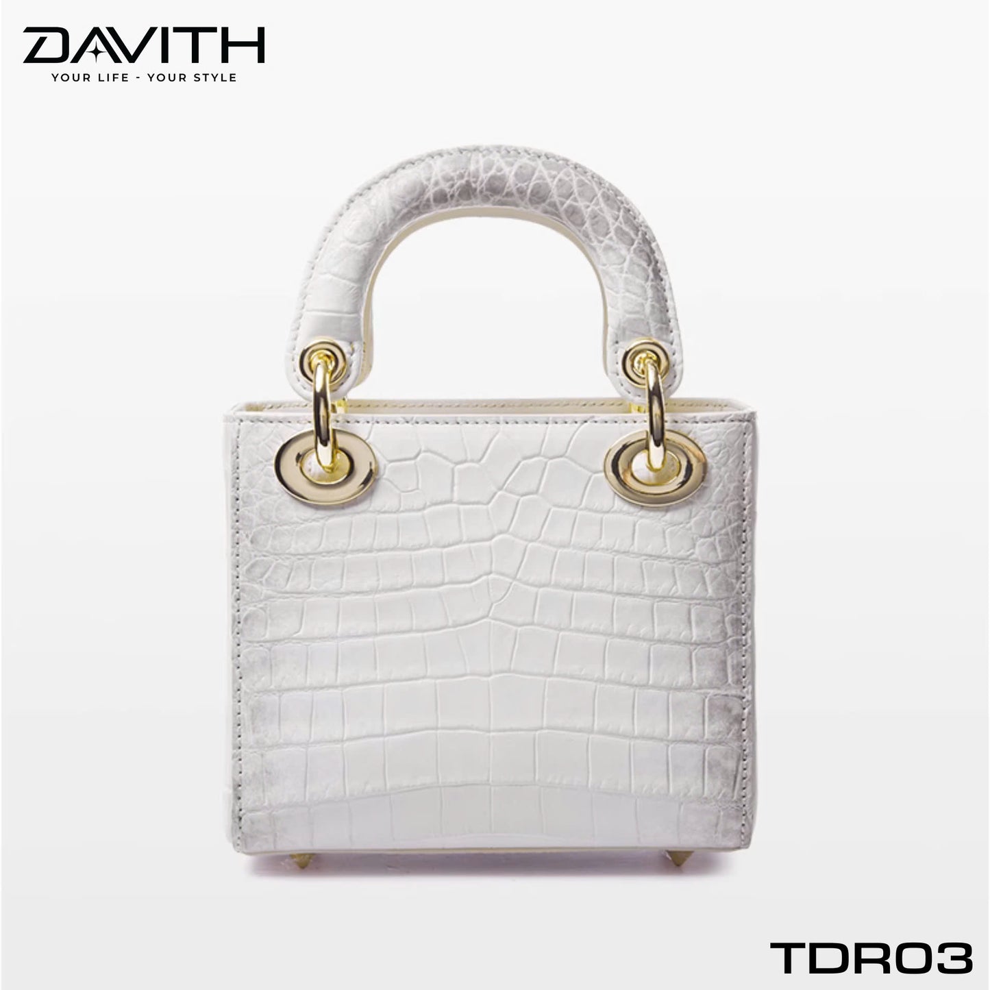 High-end women's crocodile belly leather handbag in albino white - TDR03