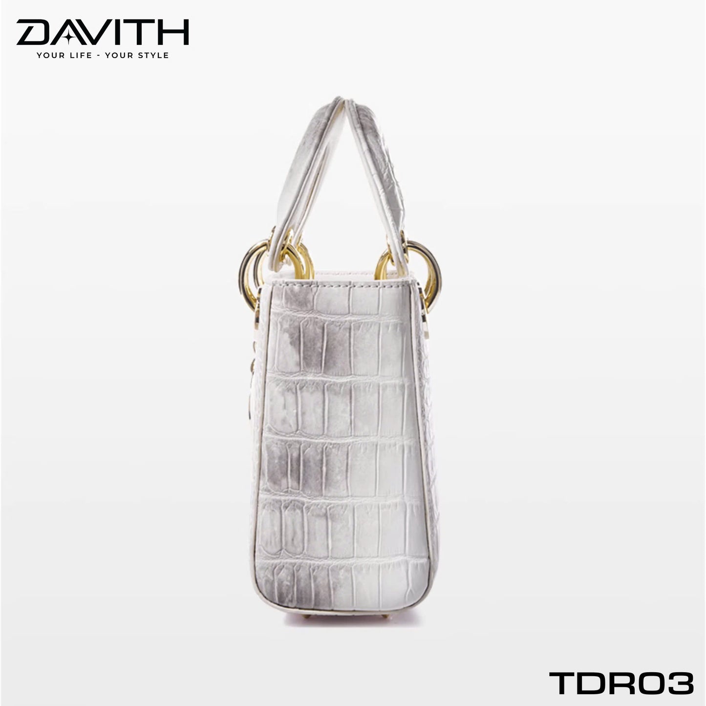 High-end women's crocodile belly leather handbag in albino white - TDR03