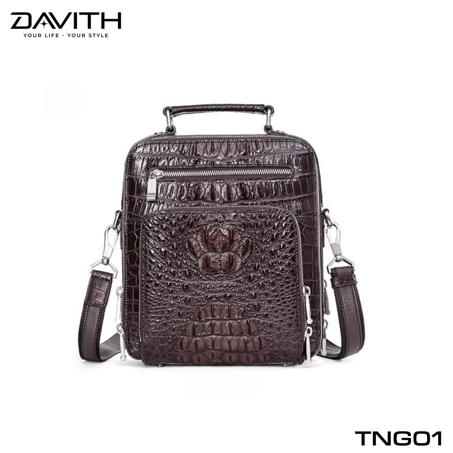Men's shoulder bag made from premium Grade 1 buffalo-hump crocodile leather – TNG01