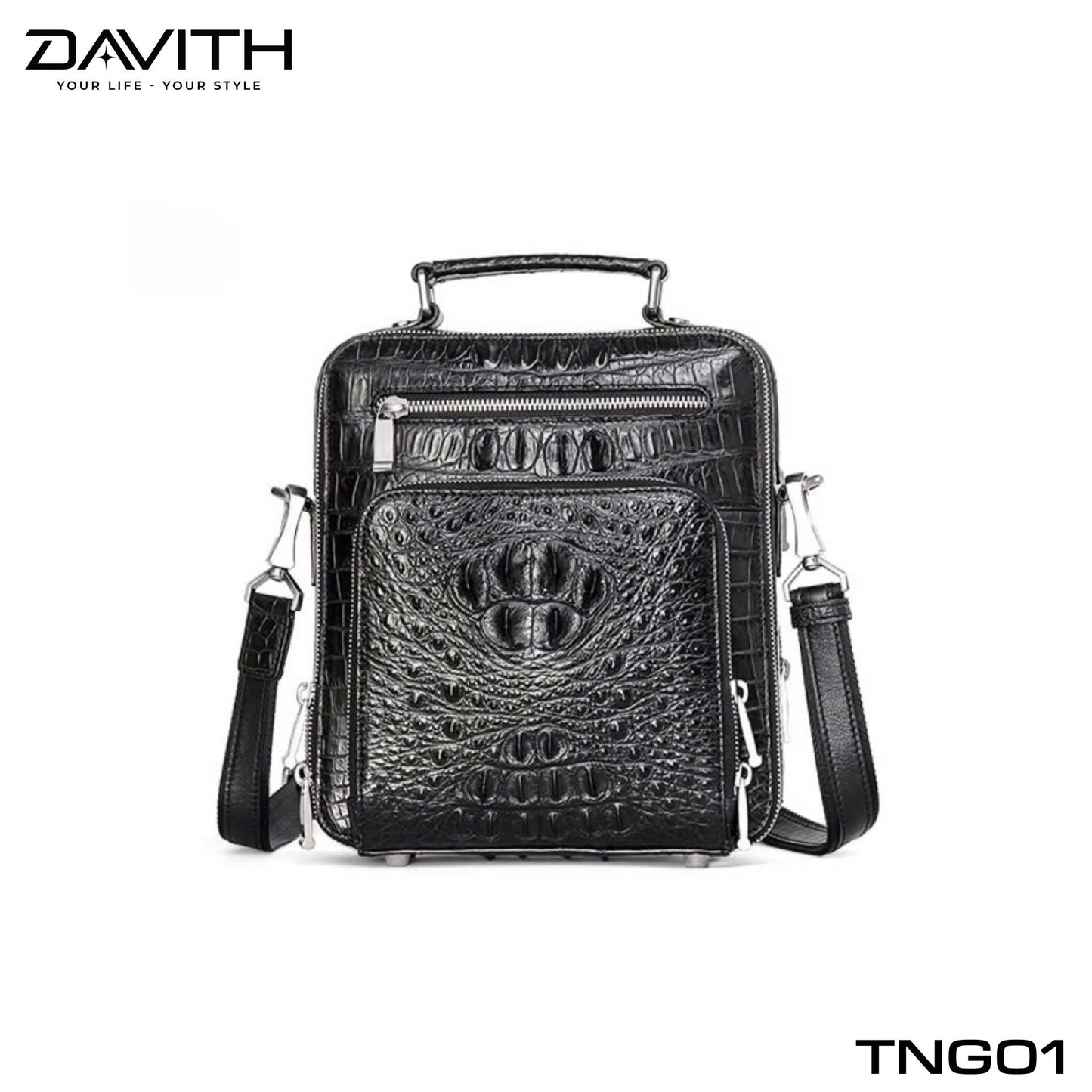 Men's shoulder bag made from premium Grade 1 buffalo-hump crocodile leather – TNG01