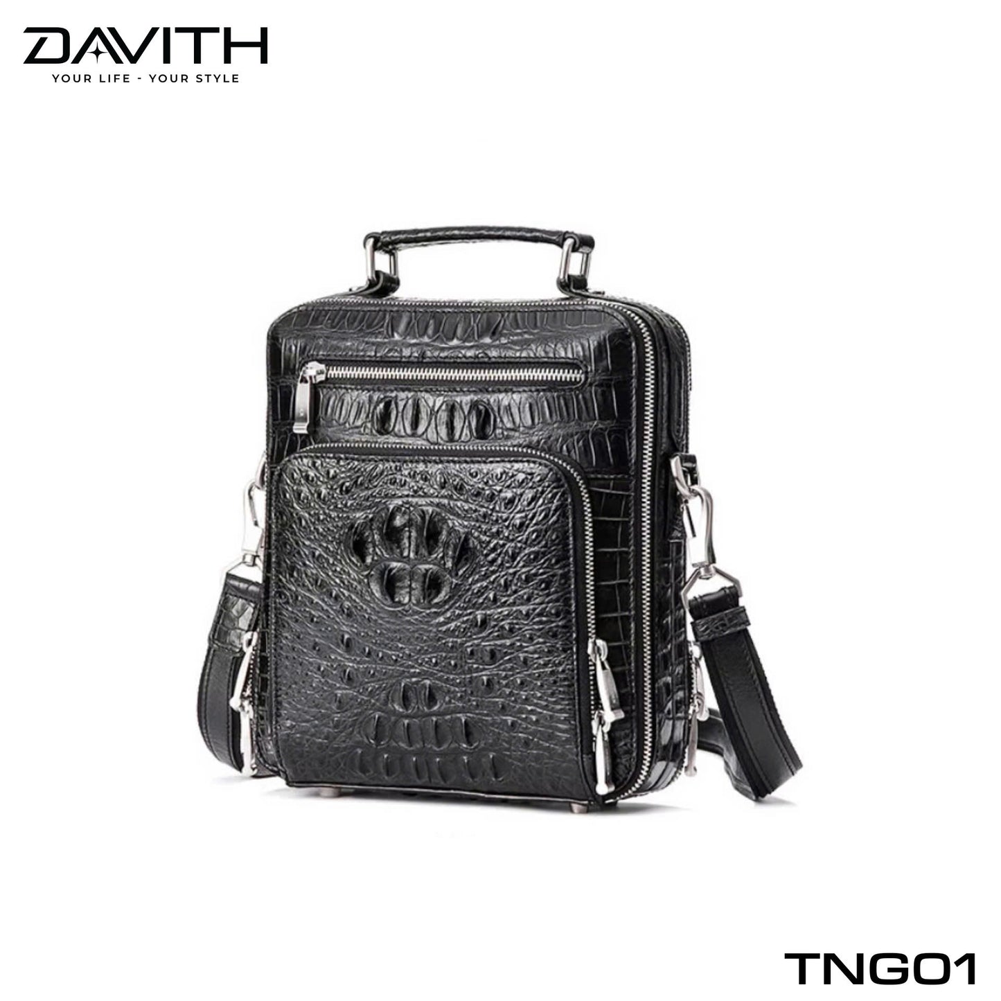 Men's shoulder bag made from premium Grade 1 buffalo-hump crocodile leather – TNG01