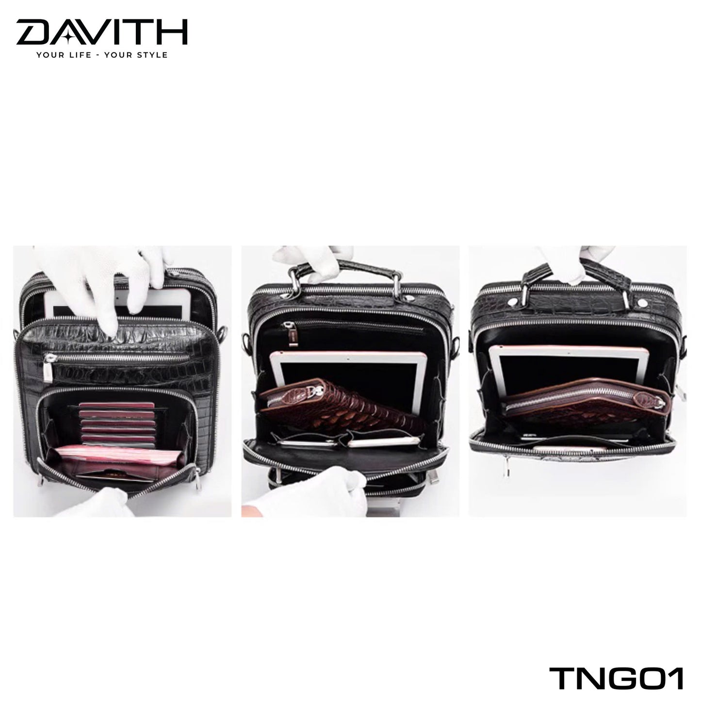 Men's shoulder bag made from premium Grade 1 buffalo-hump crocodile leather – TNG01