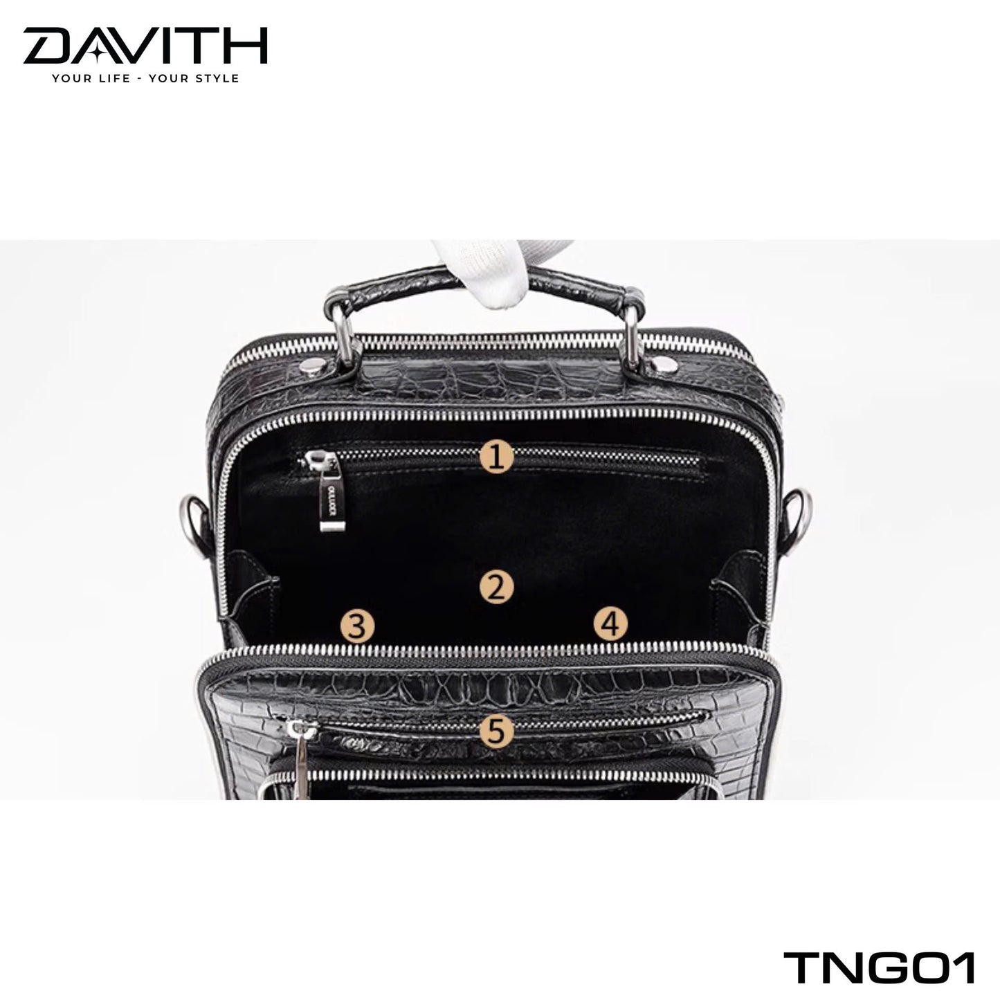 Men's shoulder bag made from premium Grade 1 buffalo-hump crocodile leather – TNG01