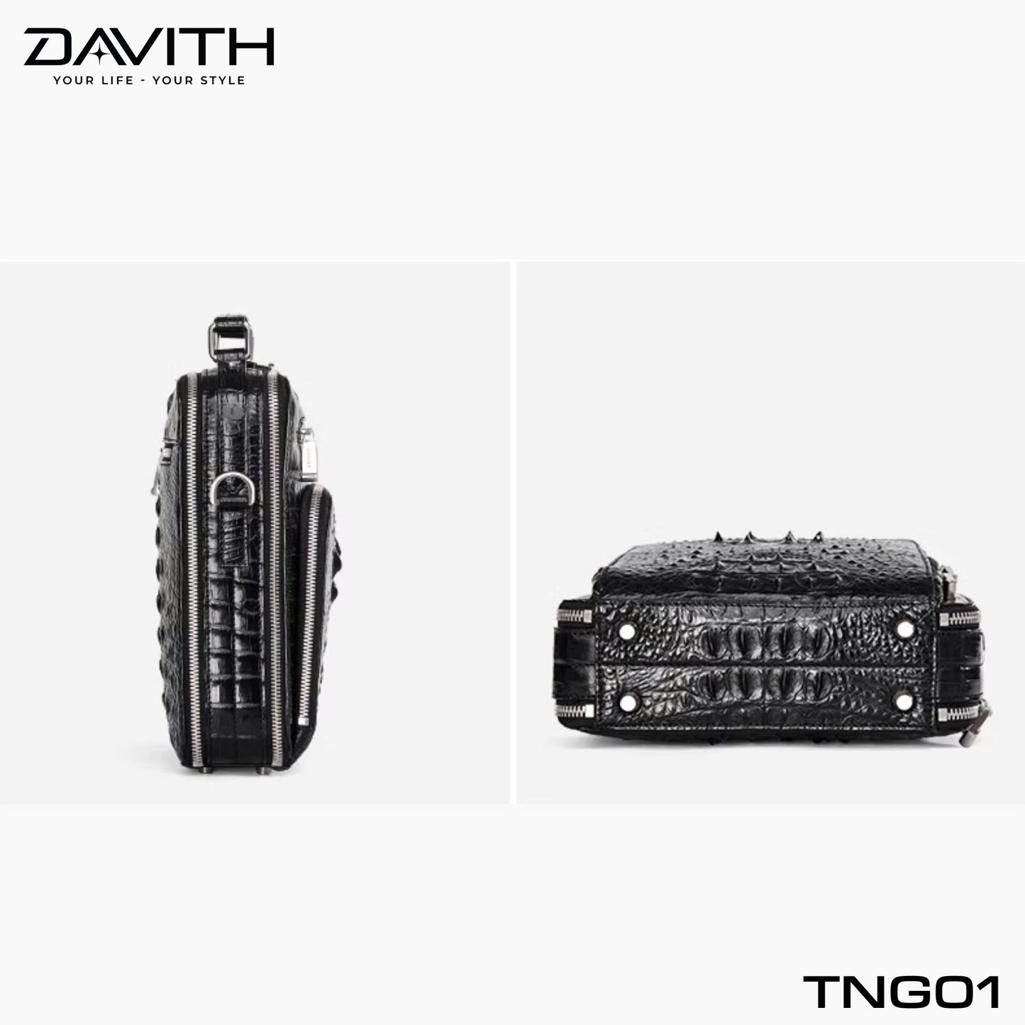 Men's shoulder bag made from premium Grade 1 buffalo-hump crocodile leather – TNG01