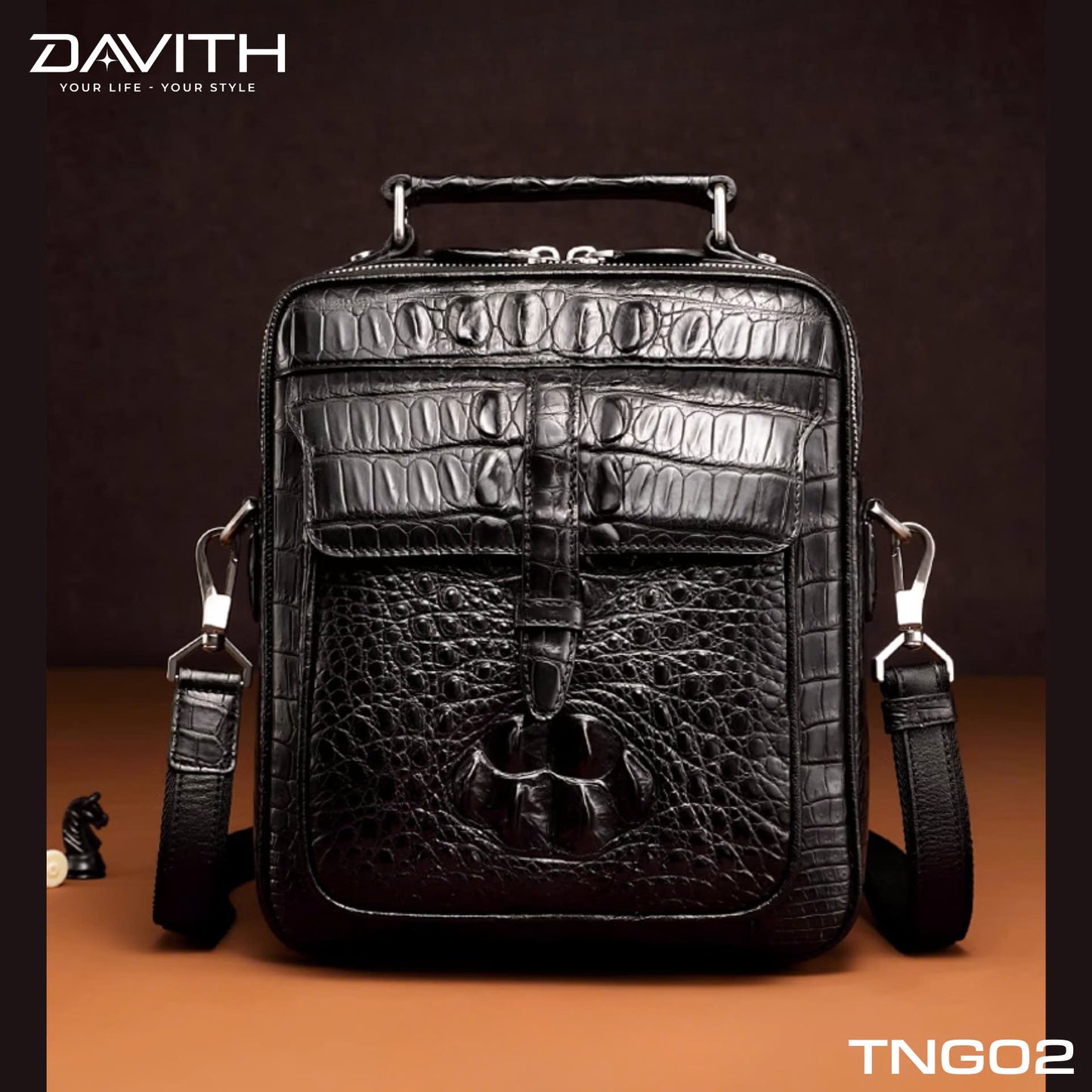 Men's shoulder bag made from premium Grade 1 buffalo-hump crocodile leather – TNG02