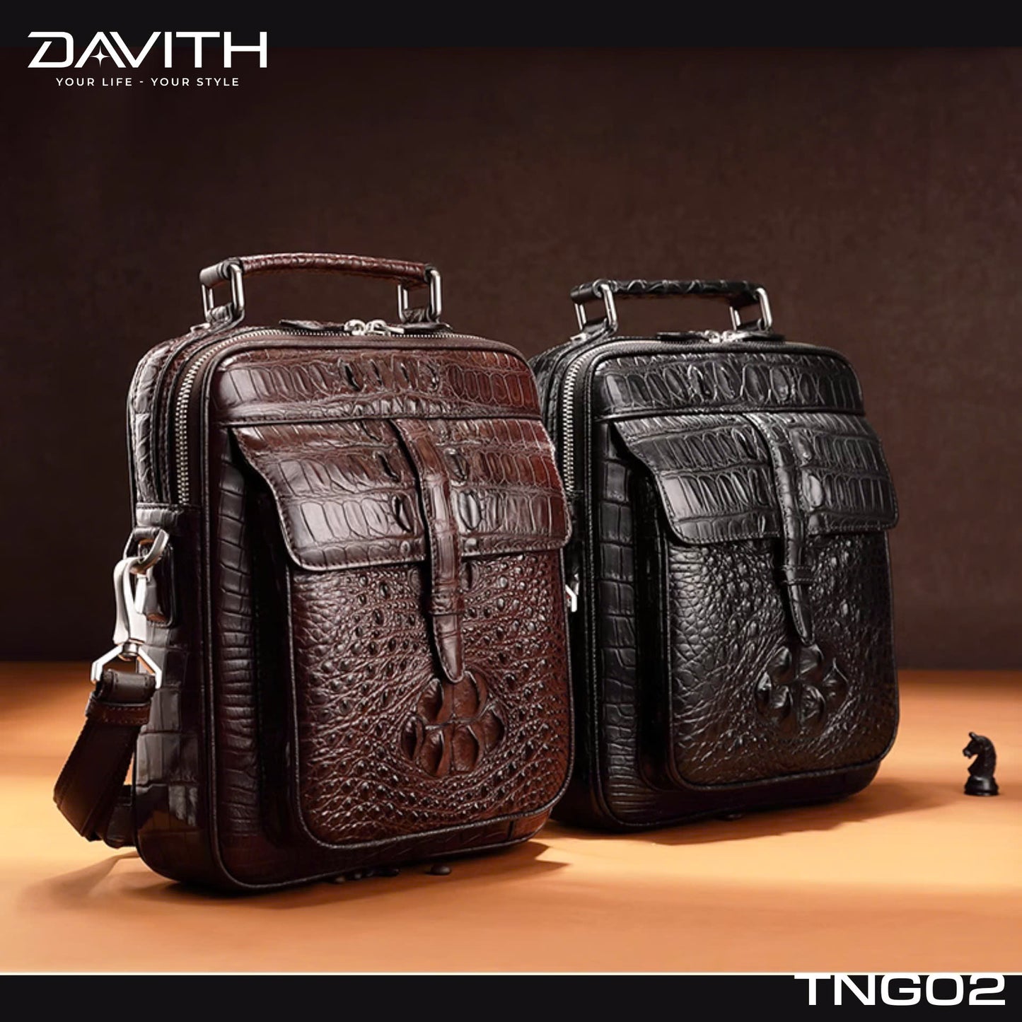 Men's shoulder bag made from premium Grade 1 buffalo-hump crocodile leather – TNG02