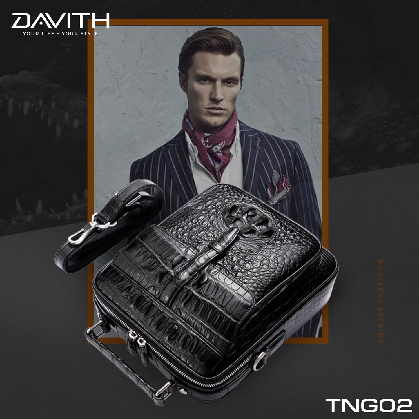 Men's shoulder bag made from premium Grade 1 buffalo-hump crocodile leather – TNG02