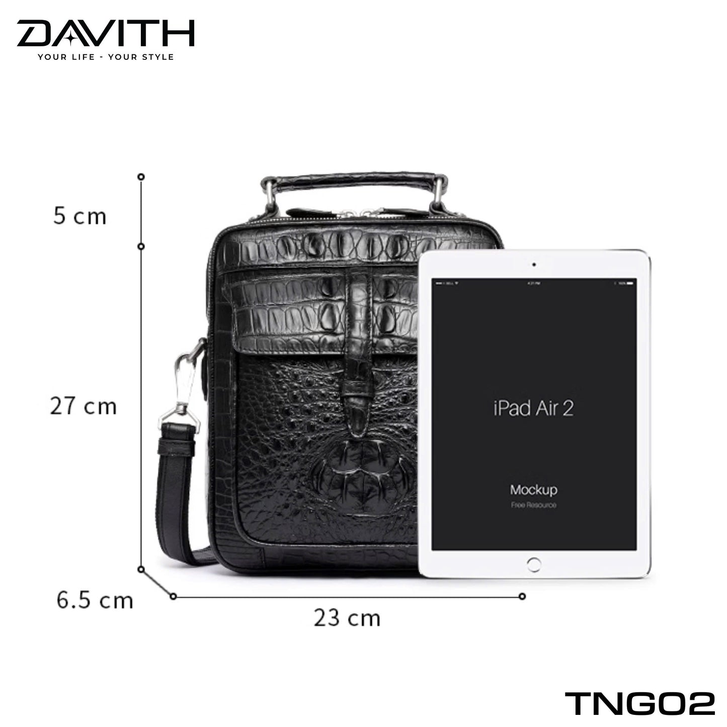 Men's shoulder bag made from premium Grade 1 buffalo-hump crocodile leather – TNG02