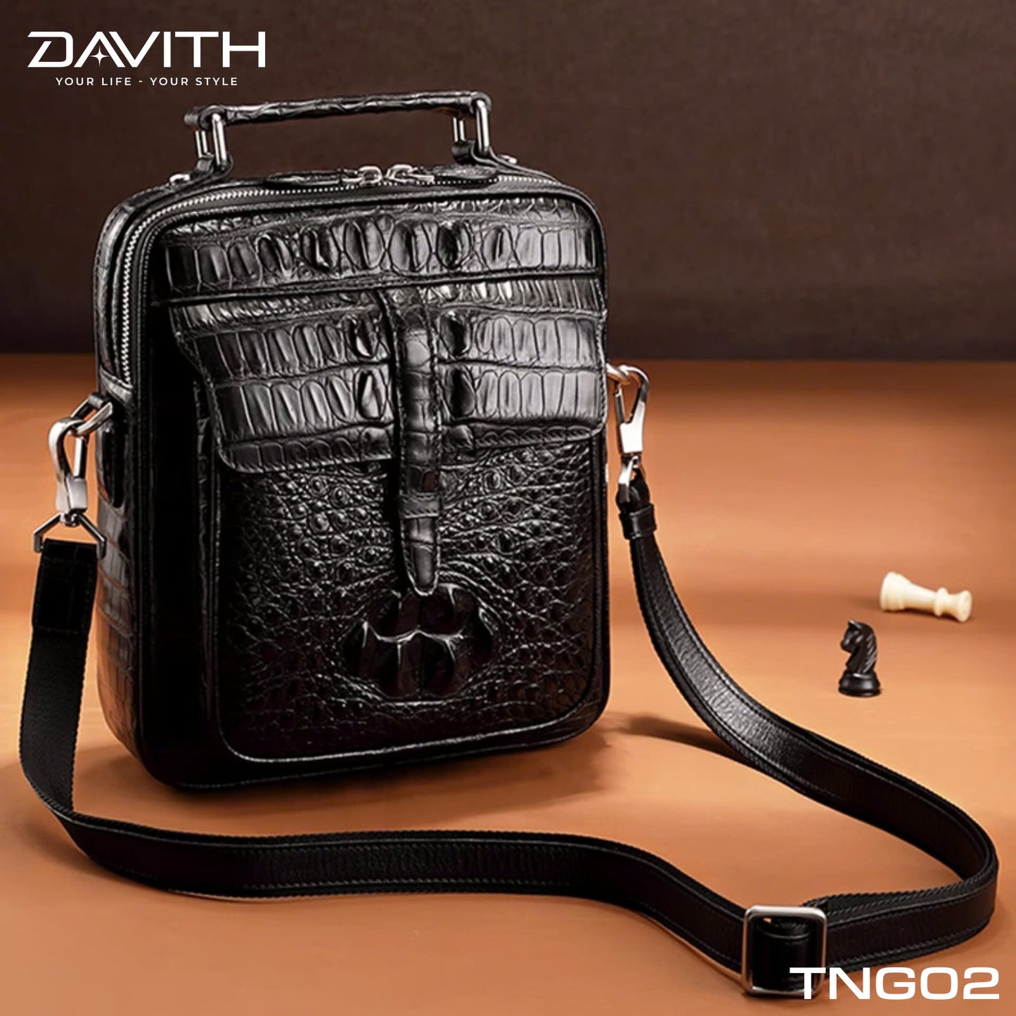 Men's shoulder bag made from premium Grade 1 buffalo-hump crocodile leather – TNG02
