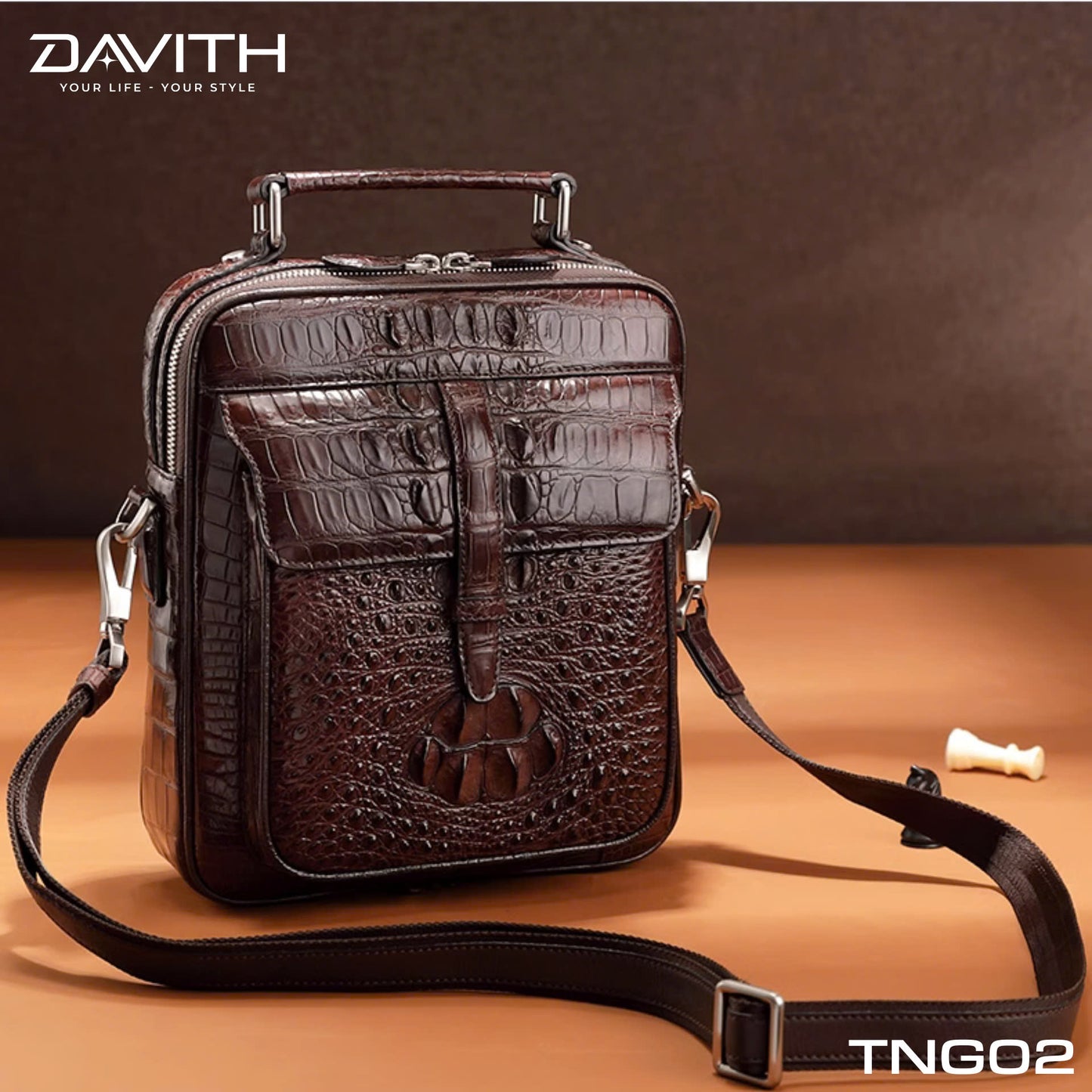 Men's shoulder bag made from premium Grade 1 buffalo-hump crocodile leather – TNG02