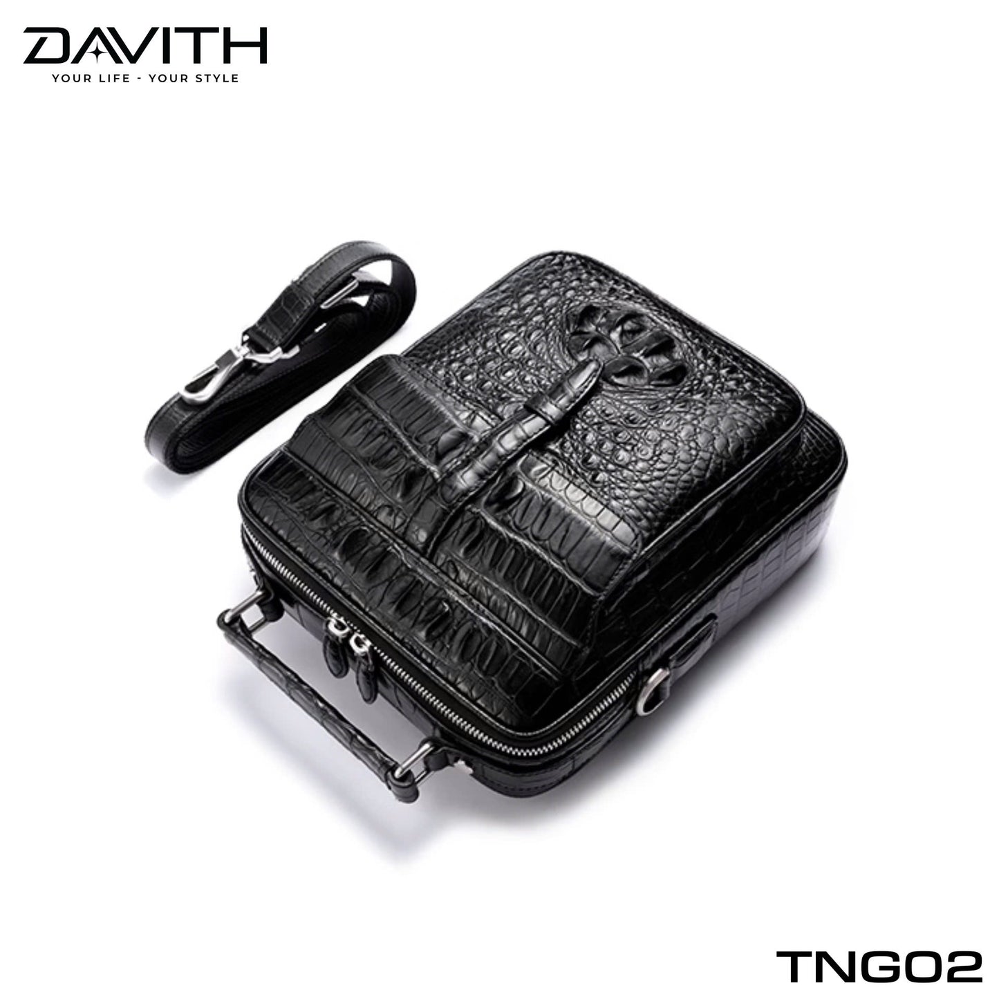 Men's shoulder bag made from premium Grade 1 buffalo-hump crocodile leather – TNG02